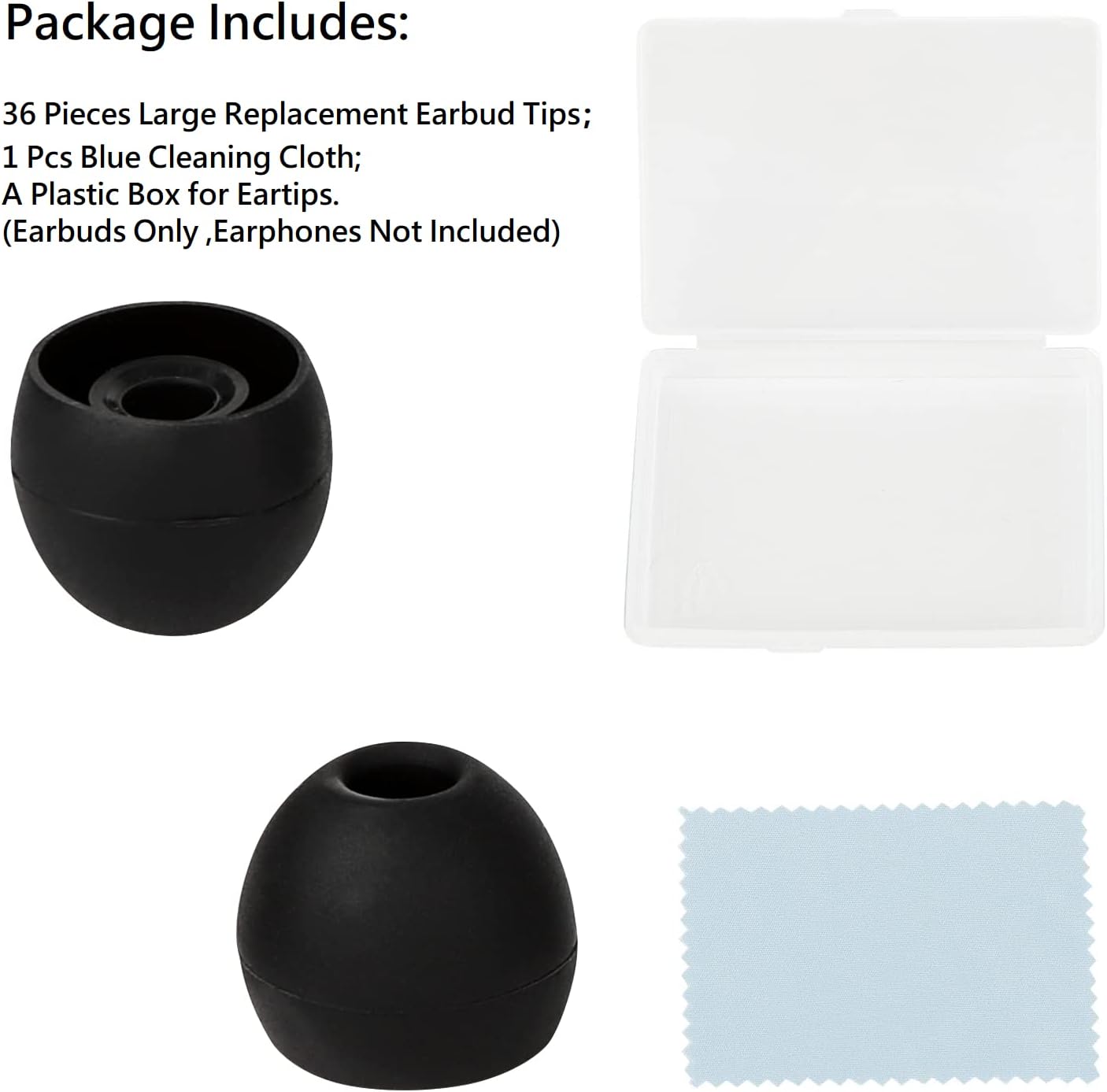 36 Pieces Large Earbud Tips Soft and Comfortable Silicone Earbud Tips Ear Bud Replacement Pieces Silicone Fit Most in-Ear Headphones,Inner Hole 3.8mm -5.5mm,Large Black Earbuds Silicone Tips