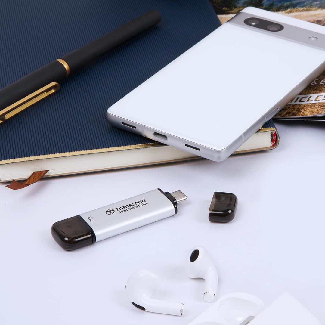 Transcend 1TB External SSD, Up to 1,050MB/s, USB 3.2 Gen 2 Portable SSD, 2-in-1 Type C &Type A, USB Hard Drive for Steam Deck, ROG Ally, MSI Claw, Windows&Mac, iPhone&iPad, Android, PS5&Xbox, Smart TV