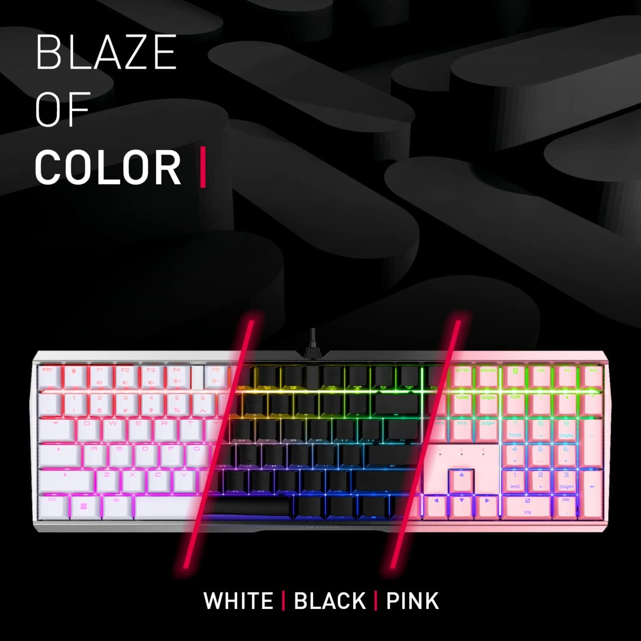 Cherry MX 3.0 S Wired Mechanical Gaming Keyboard. Aluminum Housing Built for Gamers w/MX Red Switches. RGB Backlit Color Display Over 16m Colors. from The Makers of MX. Full Size. Pure White.