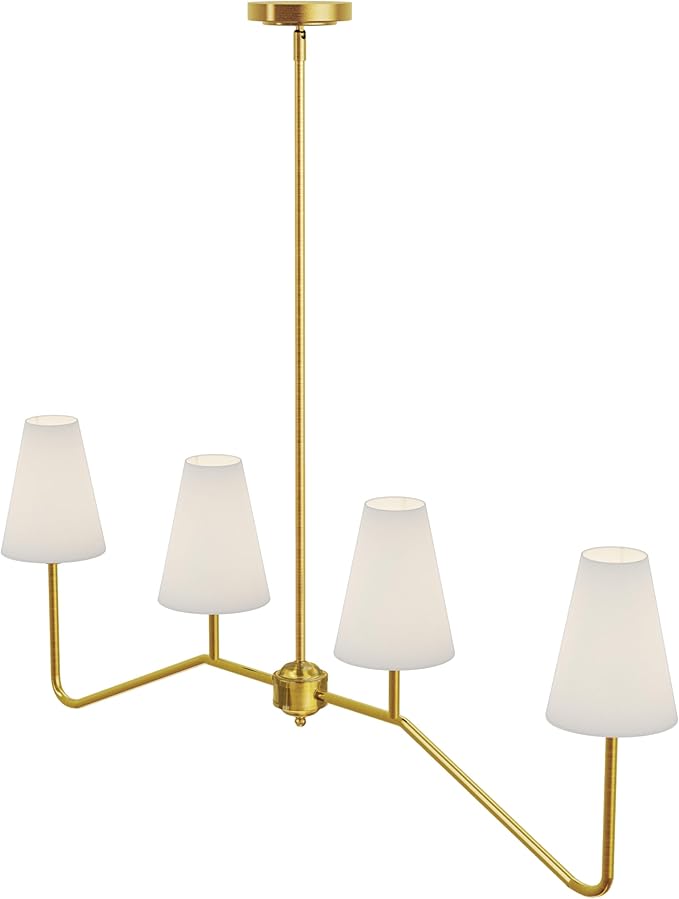 Electro bp;47" W 4-Light Linear Kitchen Island Lighting Fixture Classic Chandeliers Polished Gold with White Linen Shades for Dining Table,E12,160W