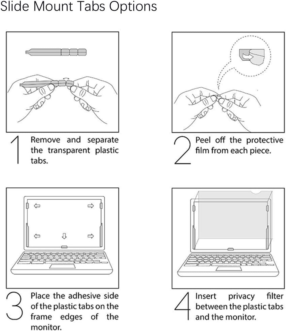 Privacy Filter Adhesive Strips and Slide Mount Tabs for Computer Monitors and Laptops - Replacement Kits