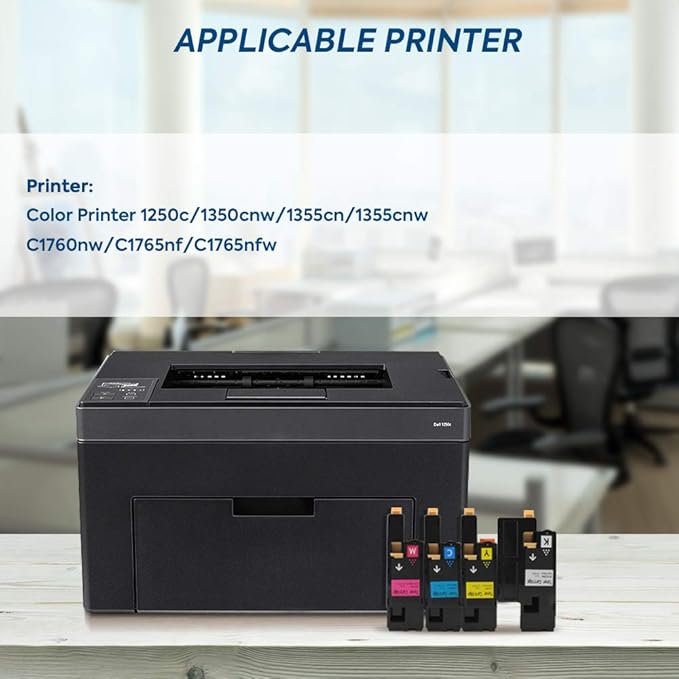 Dell 1250 Compatible Toner Cartridge Replacement for use in Dell 1250c Dell 1350cnw 1355cn 1355cnw 1755nf 1755nfw c1760nw c1765nf c1765nfw Printer (KCMY, 4-Pack)