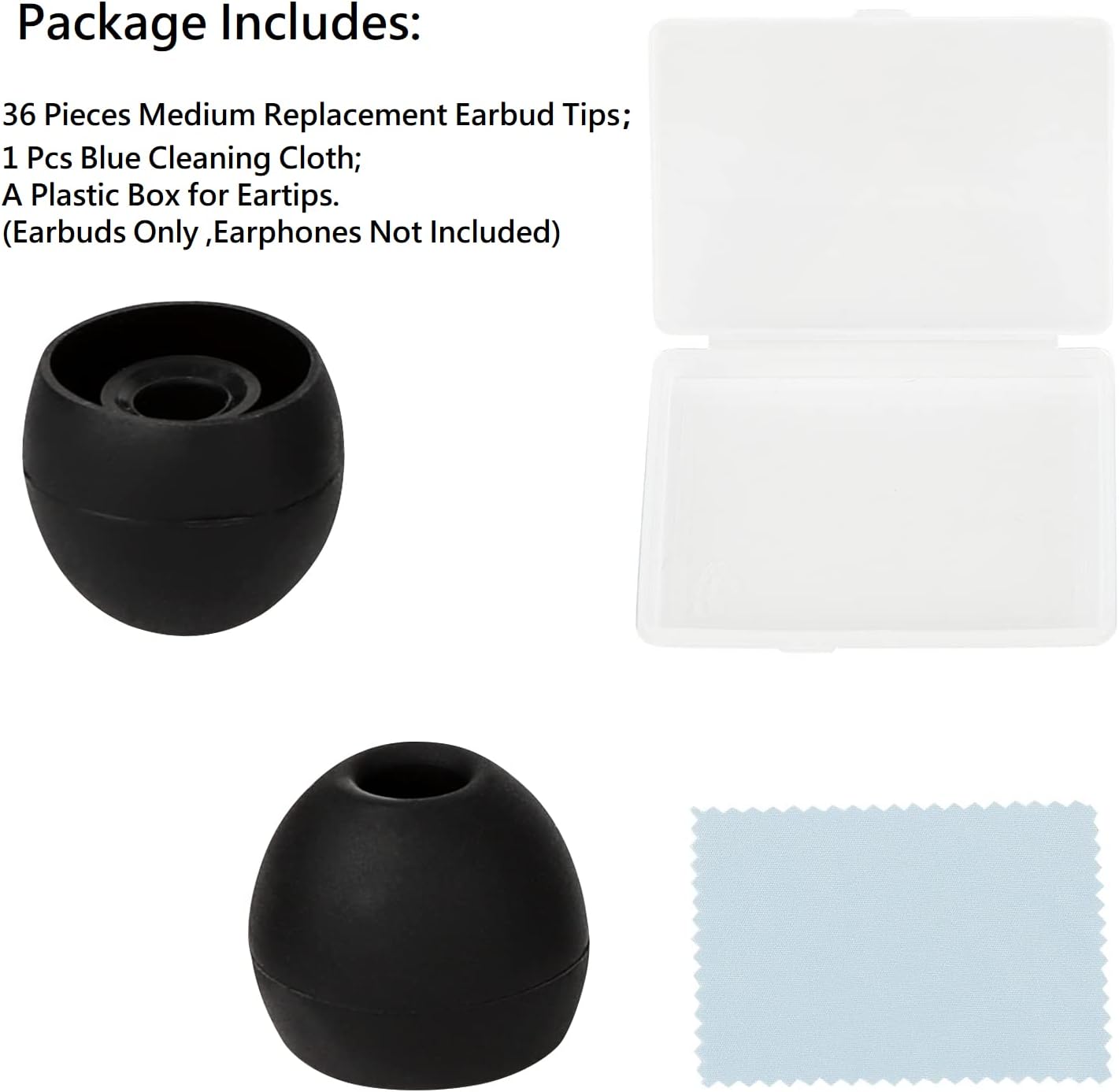 36 Pieces Medium Earbud Tips Soft and Comfortable Ear Bud Replacement Pieces Silicone Fit Most in-Ear Headphones,Inner Hole 3.8mm -5.5mm,Medium Black Earbud Replacement Tips
