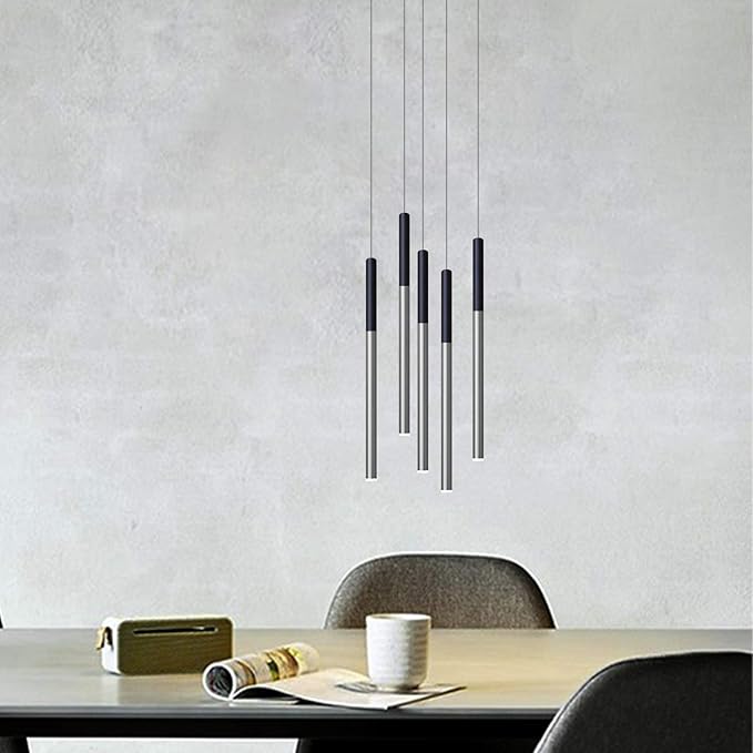 ALTAIR 5 Mini Pendant Lighting Black-Nickel - LED Hanging Light Fixture for Kitchen Island, Bar, Foyer - Cluster Pendants - Dimmable, Adjustable Wire, Lamp Bulb Included