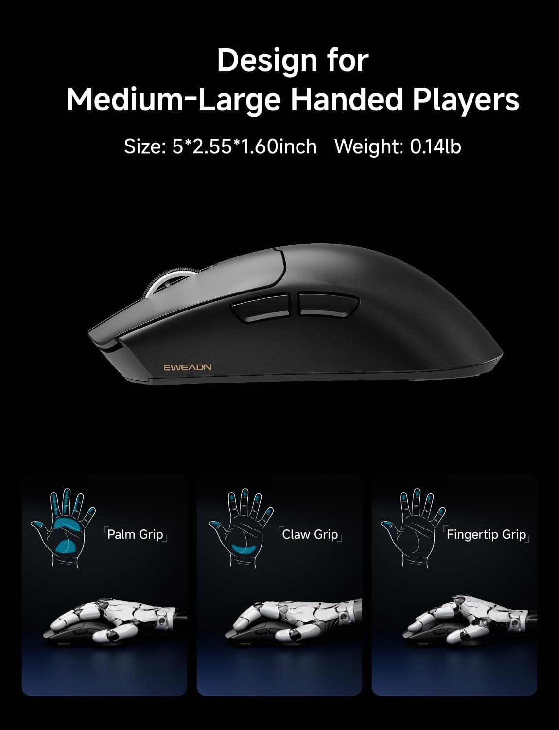 S9 Wireless Gaming Mouse, 59G Ergonomic Computer Mouse, Triple Modes, 8K Polling, 26K DPI, PAW3395 Optical Sensor, Huanyu Switch, 250h Battery Life, Programmable for PC/Win/Mac(Black)