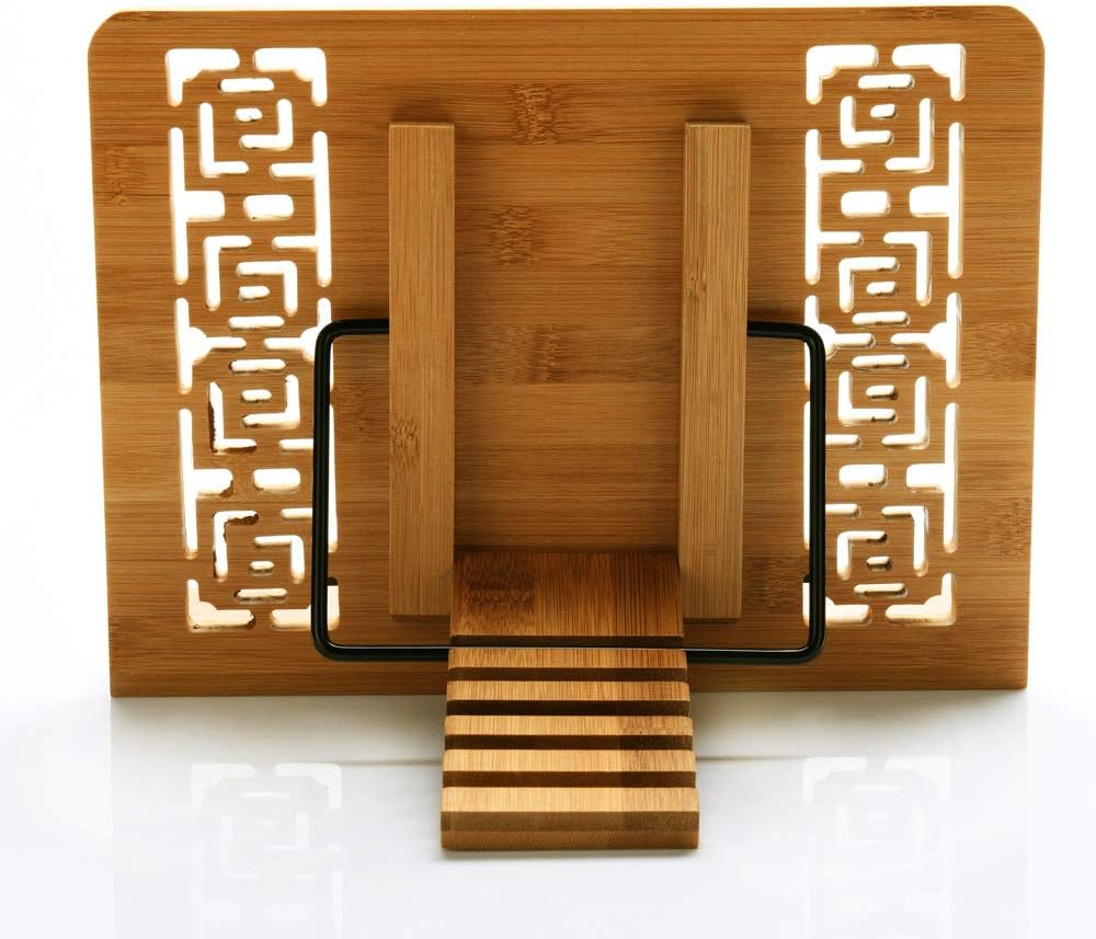 wishacc Large Size Bamboo Book Stand and Cookbook Holders for Reading Hands Free