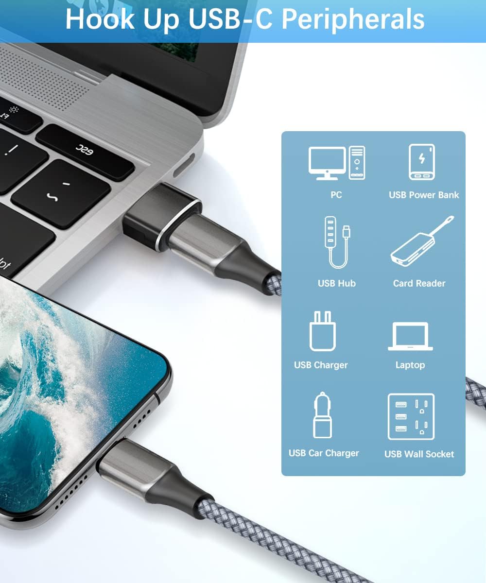 Elebase 4Pack USB to USB C Adapter with Type C Male to 3.0 Female Adaptor,Thunderbolt 4 to Type A OTG Converter for iPhone 16 15 14 Pro Max,Mouse,Keyboard,Samsung S25,iPad,iWatch 10 9,Car,AirPods