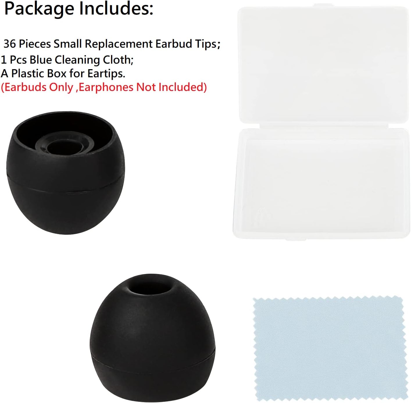 36 Pieces Small Earbud Tips Soft and Comfortable Silicone Earbud Tips Ear Bud Replacement Pieces Silicone Fit Most in-Ear Headphones,Inner Hole 3.8mm -5.5mm,Small Black Replacement Eartips