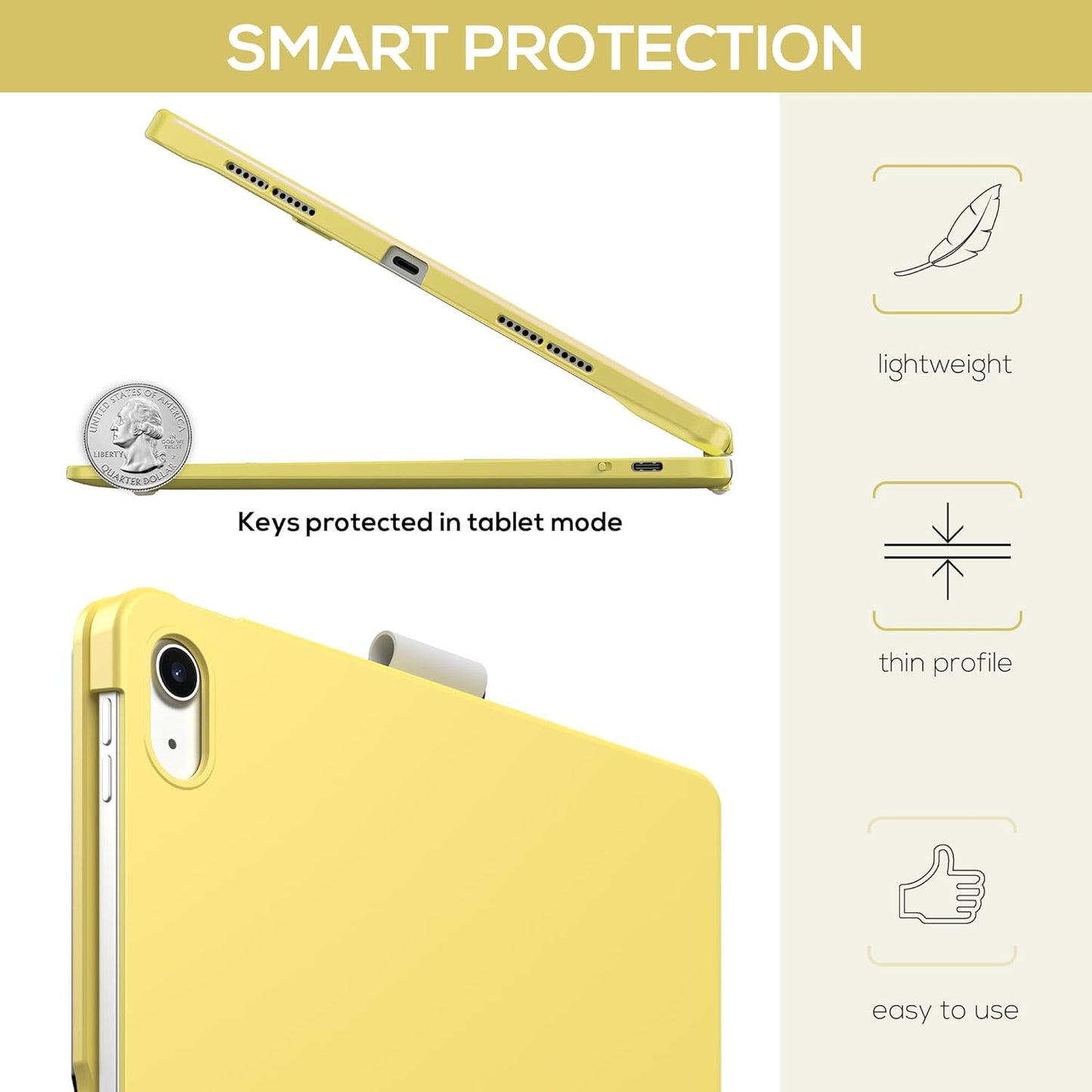 typecase Touch iPad 10th Generation Case with Keyboard (10.9", 2022) and iPad A16 (11th Gen, 2025) – 360° Rotatable, 11-Color Backlit, Multi-Touch Trackpad, Thin & Light (Yellow)