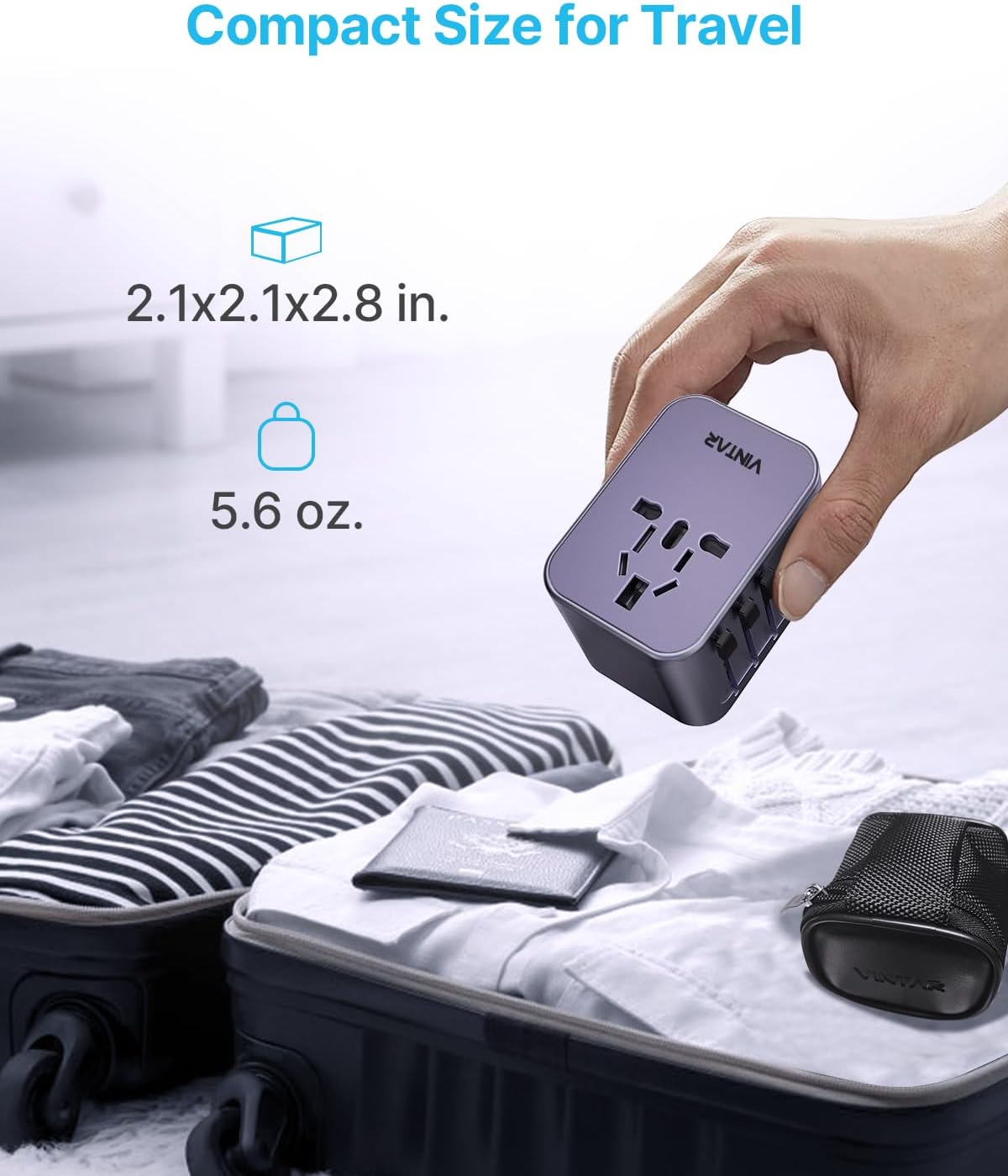 Universal Travel Adapter, VINTAR International Power Adapter with 6A 3 USB C and 2 USB Ports, All in One Travel Essentials Plug Adapter, Worldwide Outlet Converter for Europe UK USA AUS(Type C/G/A/I)