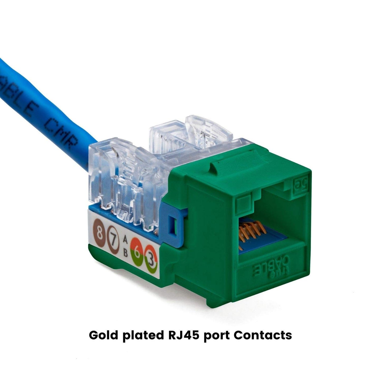 trueCABLE Cat5e Keystone Jack, Unshielded (UTP), 90 Degree Punch-Down, PoE++ (4PPoE) 100W, UL Listed, ETL Verified, ANSI/TIA Certified, Modular RJ45 Female, Green, 24 Pack