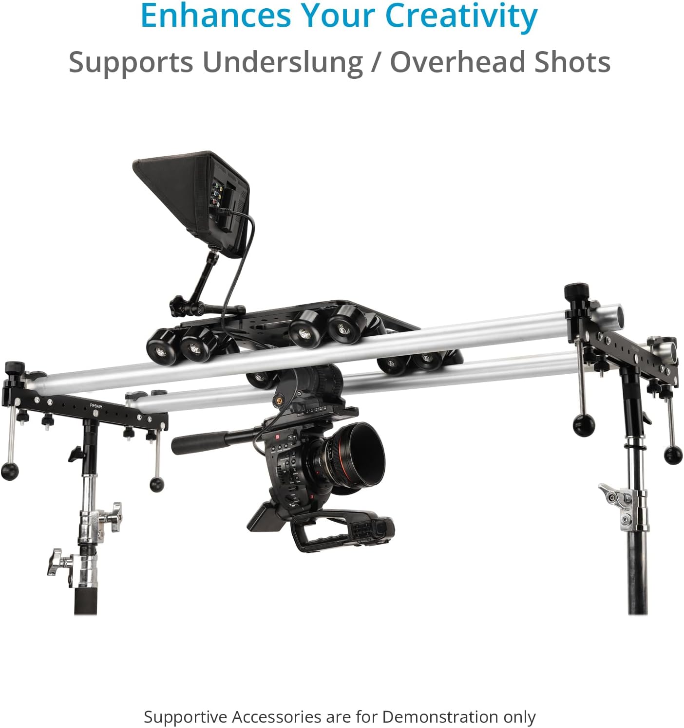 PROAIM Breeza Video/Film Solid Camera Dolly Slider with Track End. Adapts Mitchell, Flat, 75mm & 100mm Camera Heads & Light Cranes. Overslung/Underslung Operations - Hi-hat/Low-hat Mode (DL-BRZA-01)