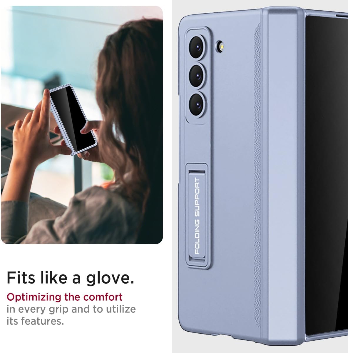 Miimall for Samsung Galaxy Z Fold 5 Case with Privacy Screen Protector, Built-in Adjustable Kickstand & Magnetic Hinge Protection All-Inclusive Protective Case for Galaxy Z Fold 5 5G(Ice Blue)