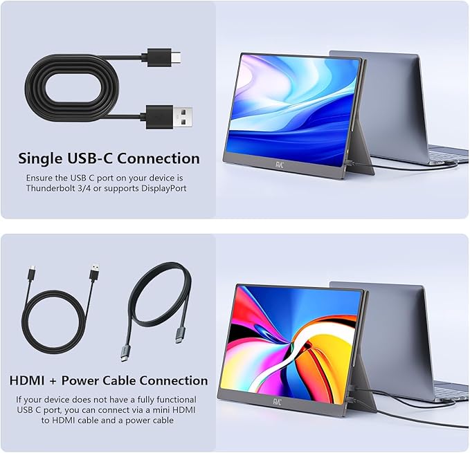 FMC Portable Monitor Compatible with Windows, MacBook, Phone, Switch, Xbox & PS5 Portable Gaming External (15.6-250NITS)