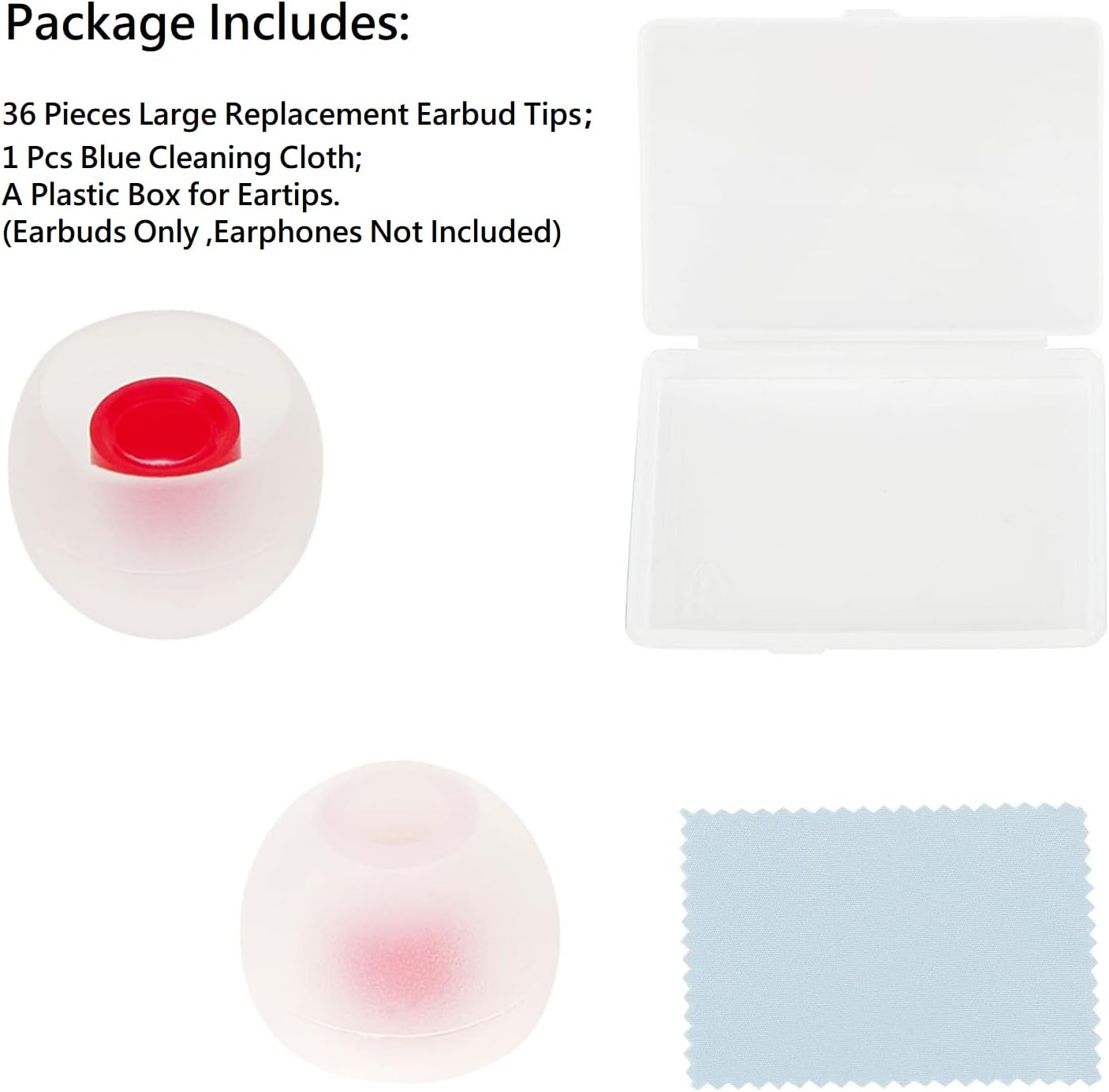 36 Pieces Medium Earbud Tips Soft and Comfortable Ear Bud Replacement Pieces Silicone Fit Most in-Ear Headphones,Inner Hole 3.8mm -5.5mm,Medium White and Red Replacement Eartips