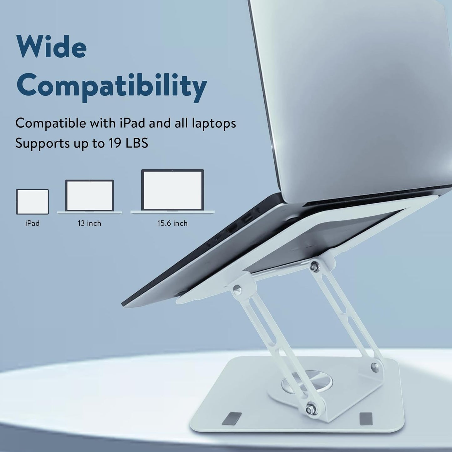 Uncaged Ergonomics Swivel Laptop Stand for Desk, Adjustable Computer iPad Stand for Desk w/ 360 Rotation, Portable Laptop Holder for Home Office Ergonomic Supplies (White)