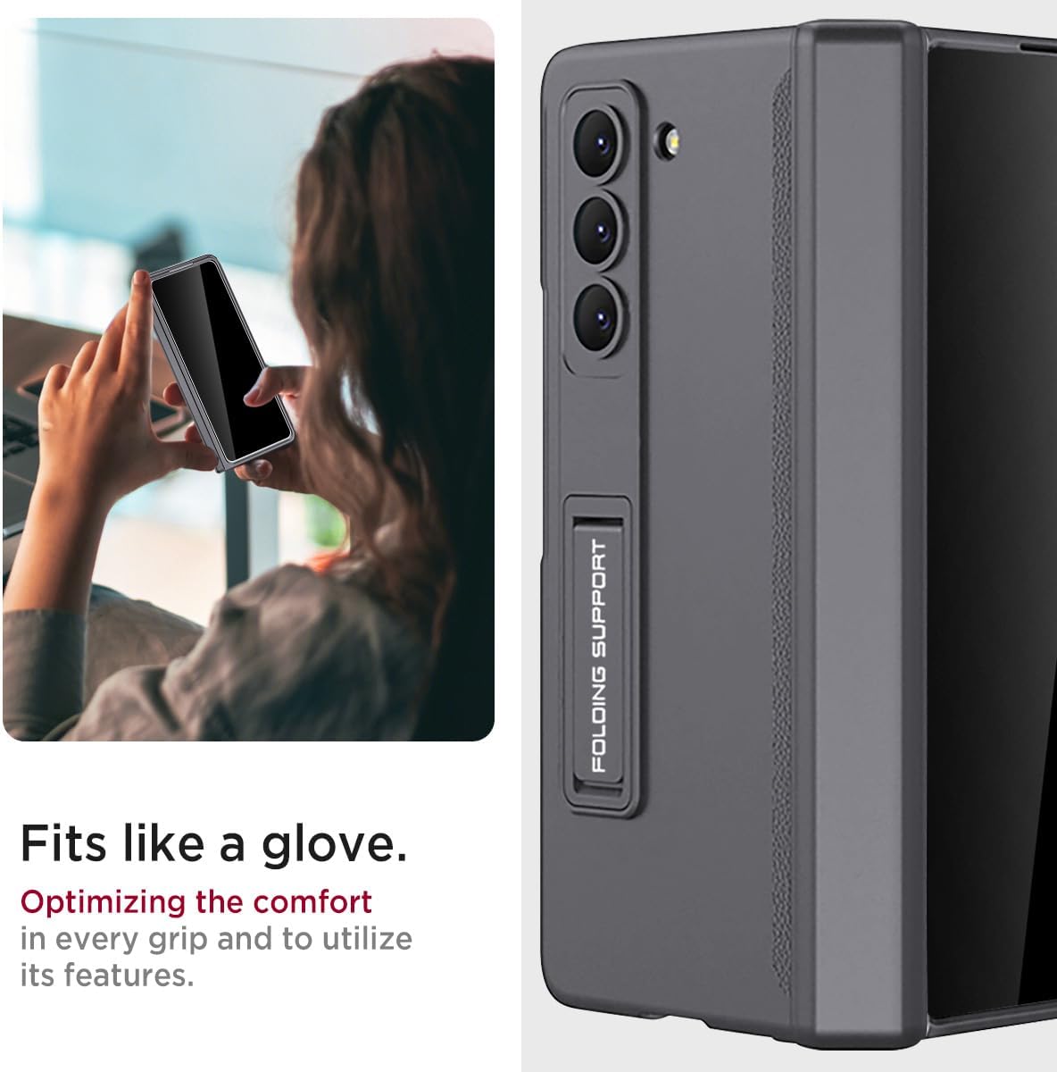 Miimall for Samsung Galaxy Z Fold 5 Case with Privacy Screen Protector, Built-in Adjustable Kickstand & Magnetic Hinge Protection All-Inclusive Protective Case for Galaxy Z Fold 5 5G(Grey)