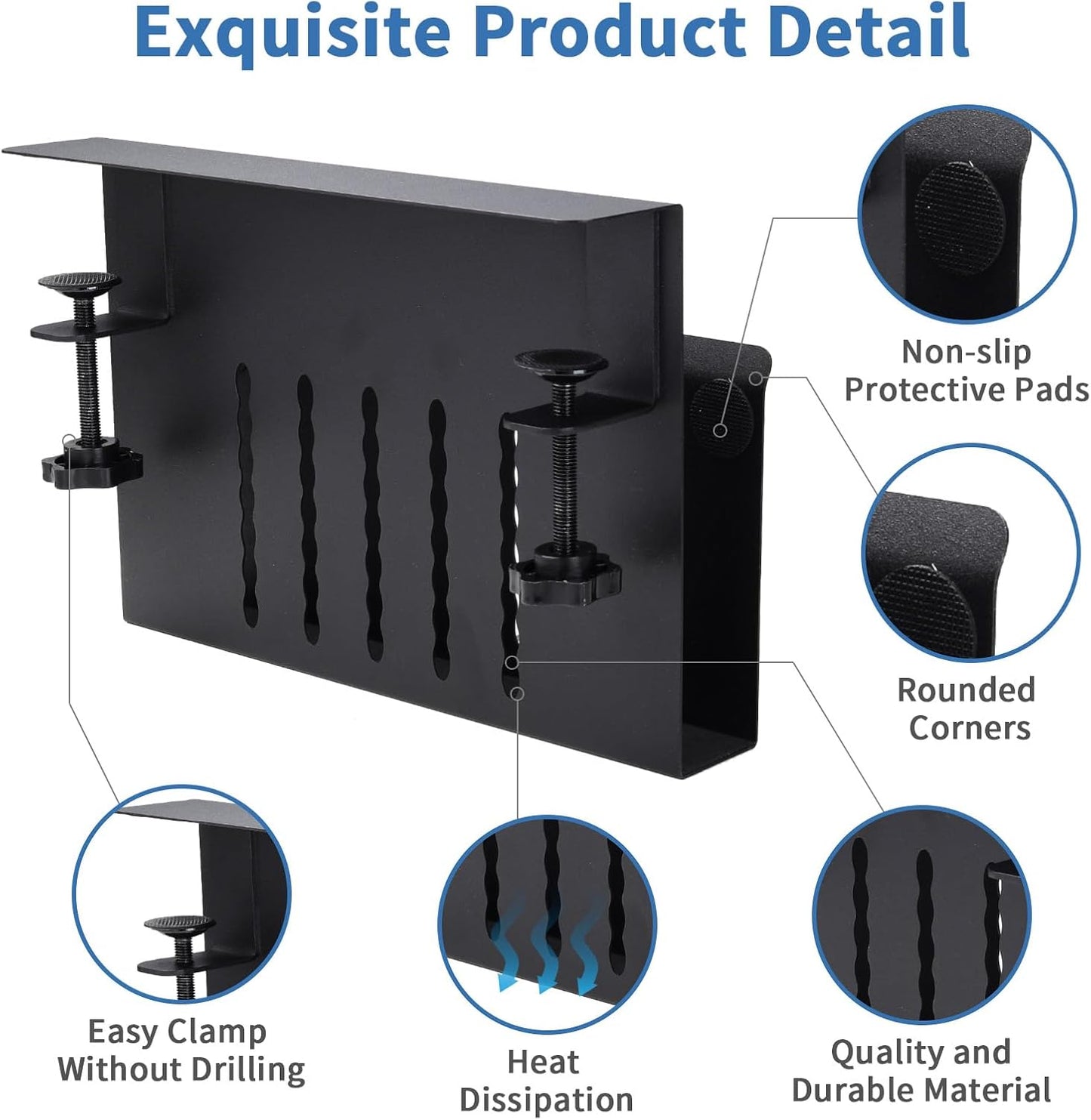 Desk Side Storage, Desk Laptop Holder with Anti-Scratch Pad & Magnetic Pen Holder, No Drill Hanging Table Organizer for Office and Home Fits Flat Edge 0.3" to 2.3"