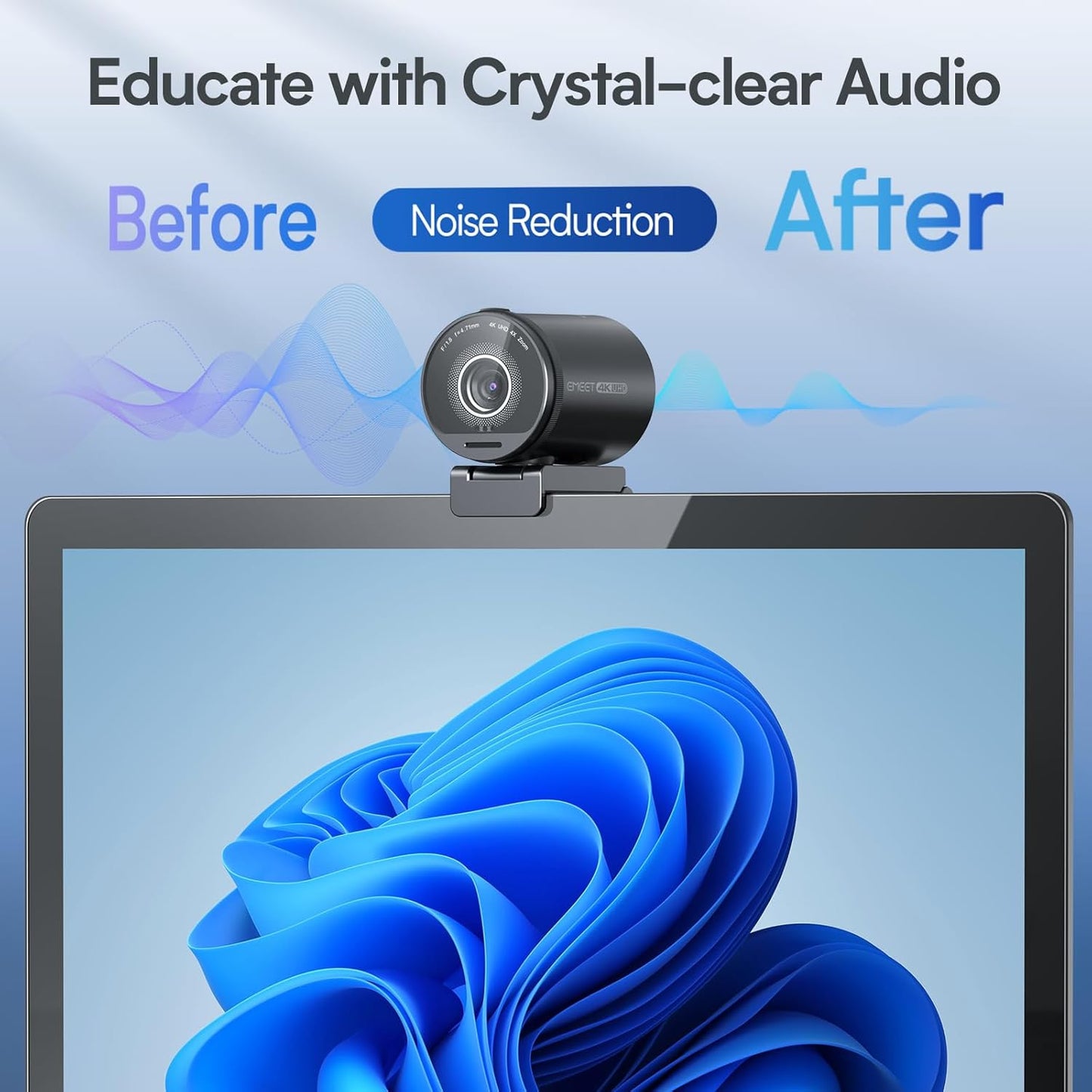 EMEET SmartCam S800-4K Webcam for Streaming, Sony 1/2'' Sensor, Supports HDR, PDAF&TOF Dual-autofocus, 1080P@60fps, 2 Noise-Cancelling Mics, 40°-73° FOV, Perfect for Live Streaming&Online Meetings