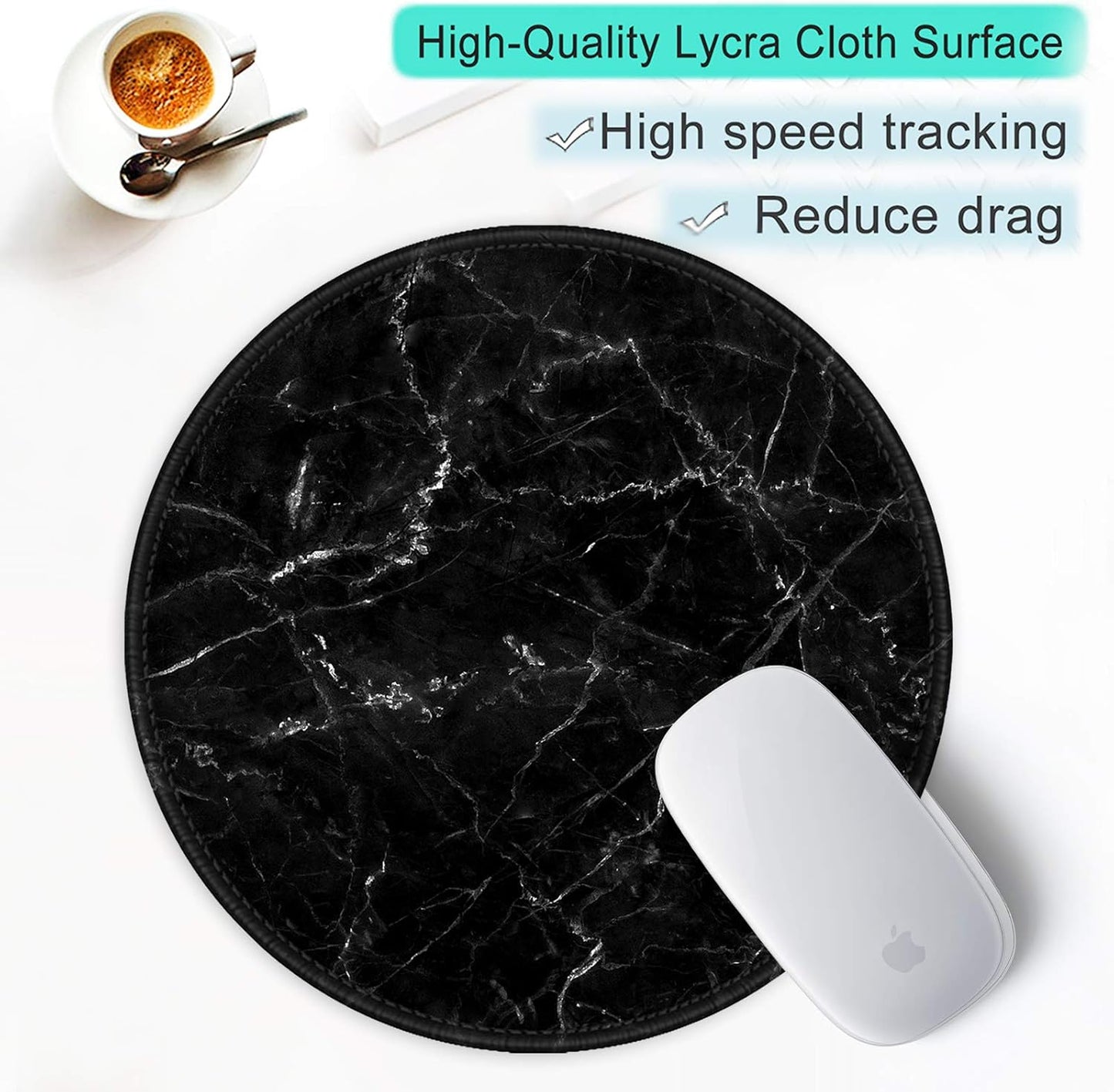 ITNRSIIET Round Mouse Pad with Stitched Edge Premium-Textured Waterproof Non-Slip Rubber Base Desktop Protection Mat Diameter 8.7 inches, Black Marbling