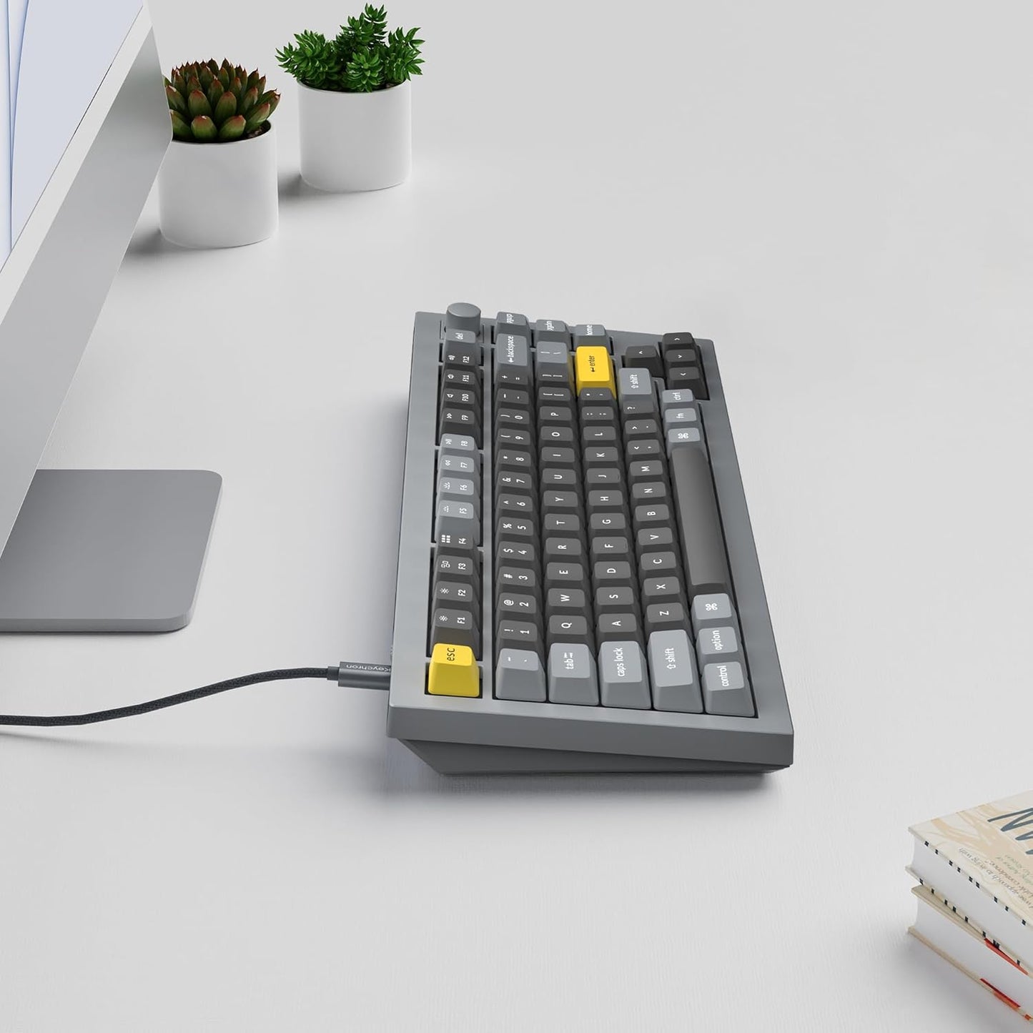 Keychron Q1 RGB Wired Custom Mechanical Keyboard Knob Version, 75% Layout QMK/VIA Programmable with Hot-swappable Gateron G Pro Red Switch Double Gasket Compatible with Mac Windows Linux (Grey)