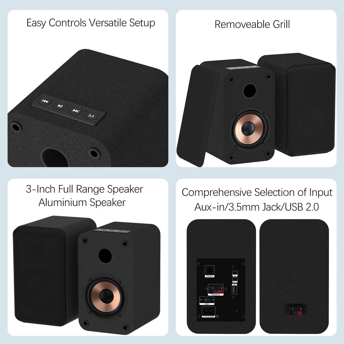 LONPOO Blueooth Computer Speakers for Desktop PC and Laptop, Plug-N-Play, 30W RMS Active Bookshelf Speaker with 3-Inch Full Range Speaker,Support USB Playback,Aux-in and 3.5mm Earphone Port