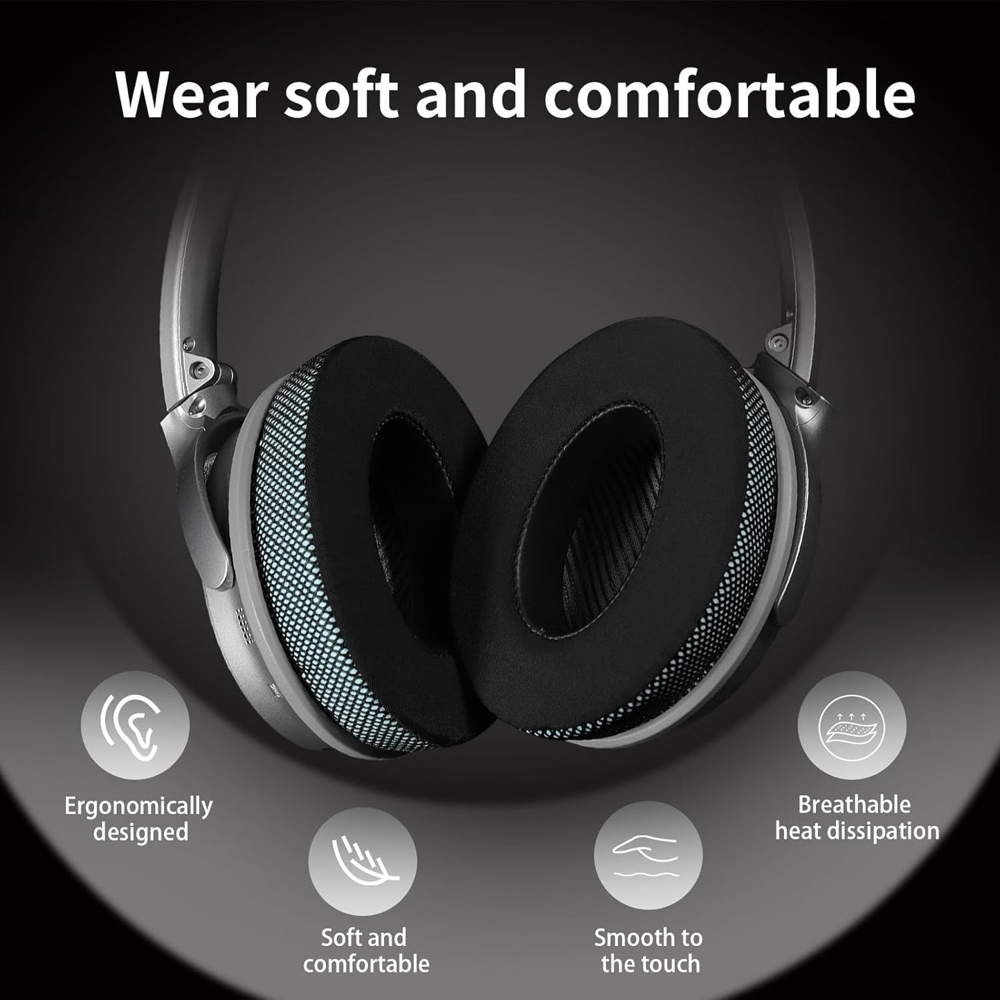 Ice Gel Headphones Replacement Ear Pads for Bose qc45 Replacement Ear Pads - qc35&qc35 ii Replacement Ear pads/qc25 Replacement Ear Pads - Black/Blue