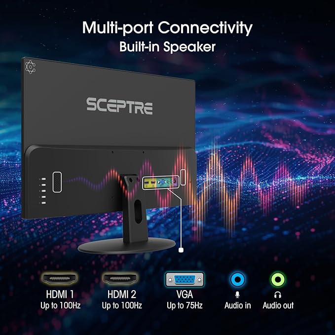 New! Sceptre 24-inch Prime Monitor 100Hz 100% sRGB HDMI x2 VGA Build-in Speakers Machine Black 2026 (E248W-19203R Series)