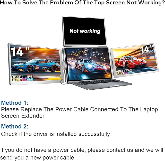 FOPO 14" Laptop Screen Extender, FHD 1080P IPS Monitor Extender, Just 1 Cable for 3 Screens Quad Monitor, Triple Extender for 12"-17.3" Laptops, Compatible with Windows 10/11 and Mac M1/M2/M3