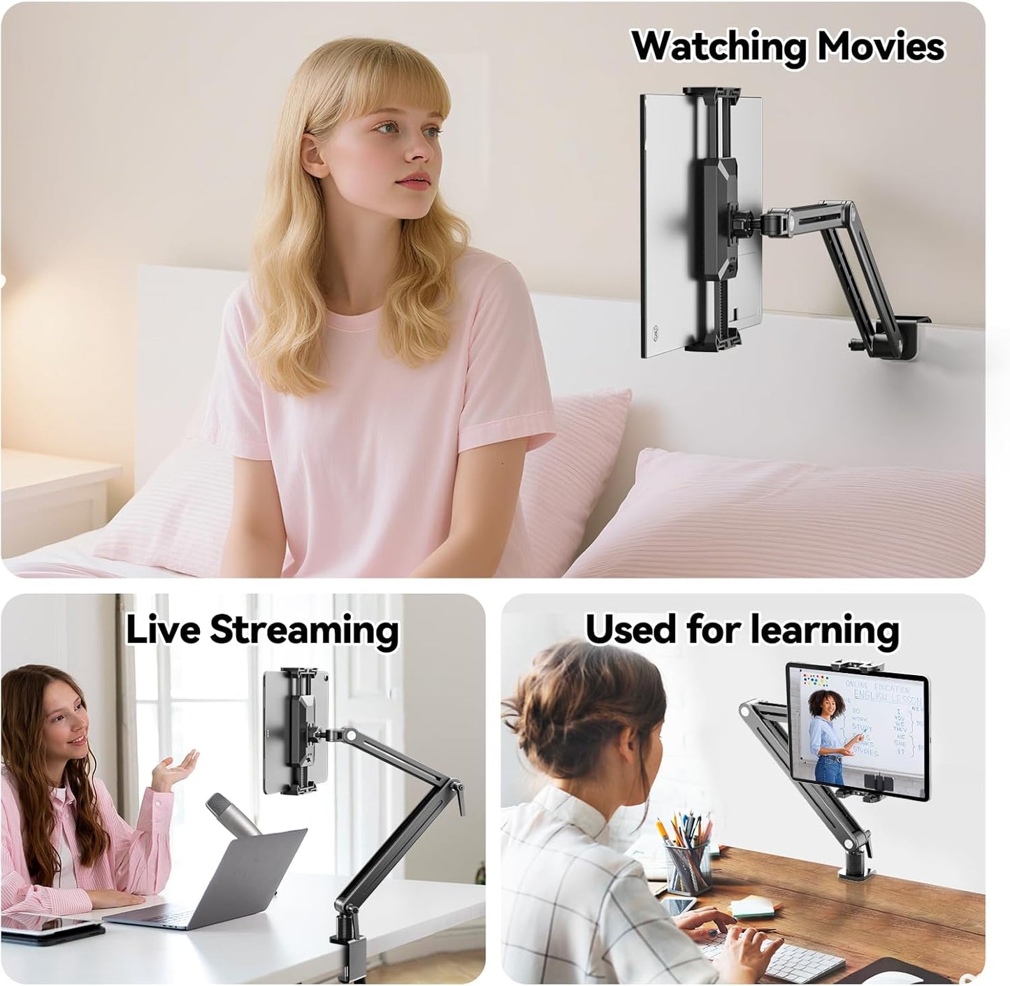 Portable Monitor Stand Desk Mount - Strong Bearing Weight Over 5.5lbs, Large Clamp Support up to 18.5 inch 360° Rotating Base Swivel Tall Desk Arm Holder for iPad Air/Pro/Mini