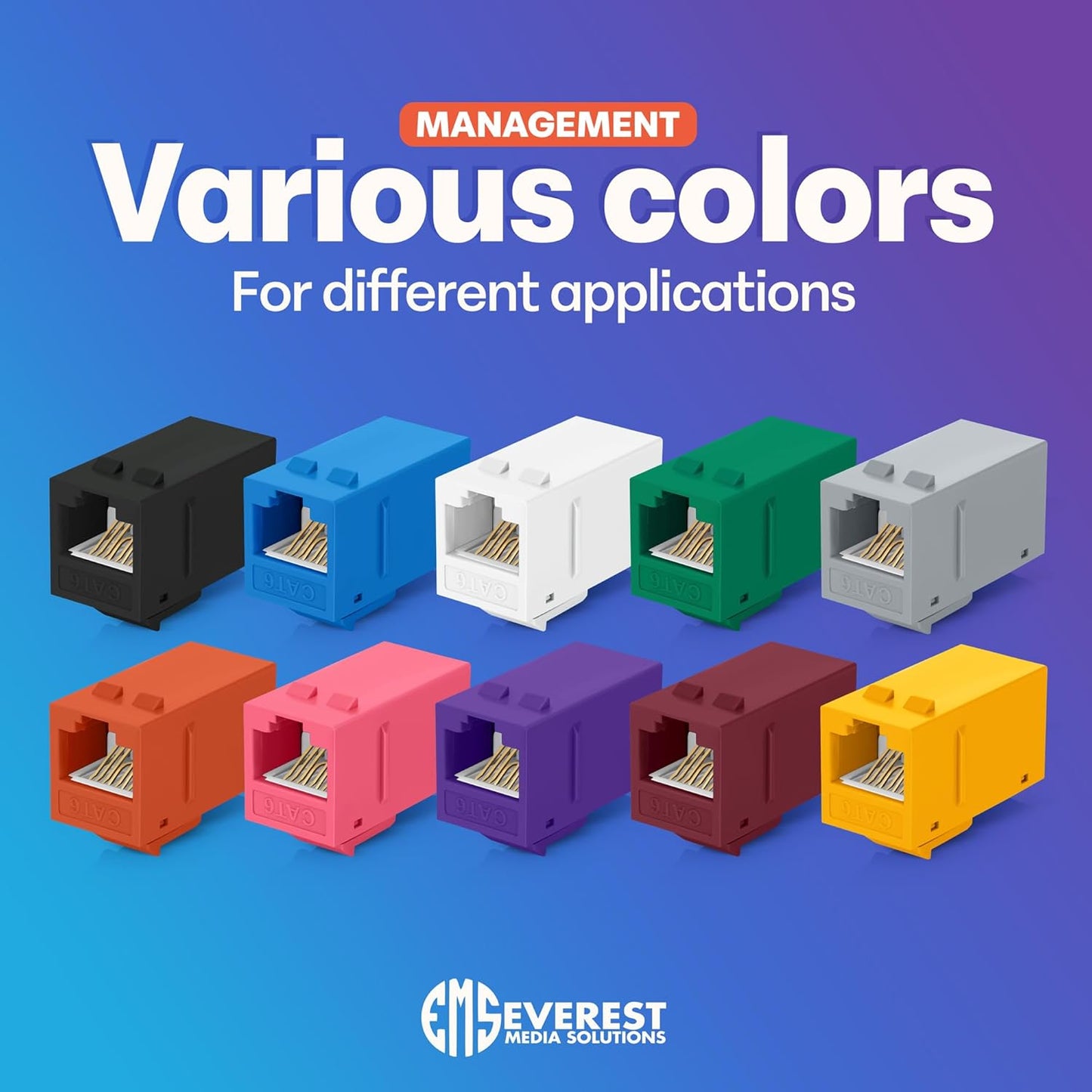 Everest Cat6 RJ45 Keystone Coupler (12-Pack) in Yellow - RJ45 Coupler - Cat 6 Couplers - Female to Female Cat6 Keystone Jacks - Ethernet Couplers - Ethernet Cable Extender