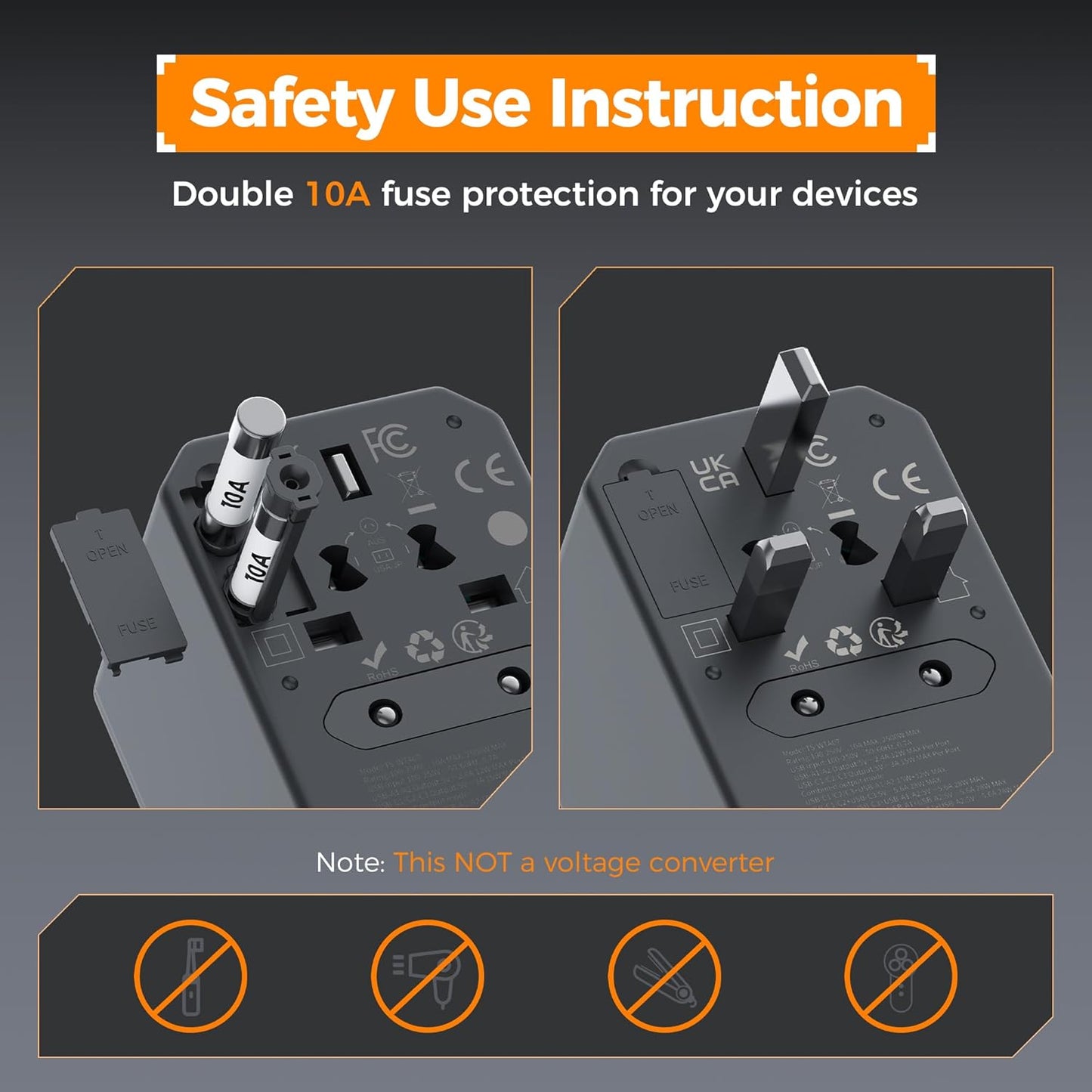 TESSAN Universal Travel Adapter, GaN 65W International Power Adapter with 5 USB Ports (3 USB C), Worldwide Plug Adaptor for US to Europe UK France Germany Spain Australia (Type C G A I), Black