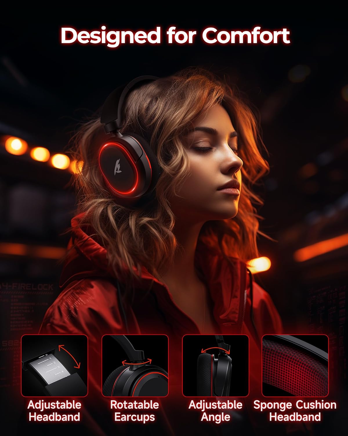 Wireless Gaming Headset, 7.1 Surround Sound, 2.4Ghz USB Gaming Headphones Bluetooth 5.4,100-Hr Noise Canceling Mic RGB Light, Wireless Headset for PC PS5 PS4 Mac Switch,ONLY Wired Mode Suit for Xbox