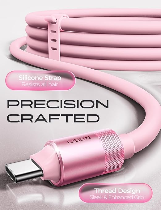 LISEN for iPhone Air 17 Charger Cord USB Cable 10FT, Chubby 100W Soft Silicone USB C to USB C Fast Charging Cable, Long USBC to USBC for iPhone 17 16 15, Samsung S25, MacBook Pro/Air, iPad, Pink