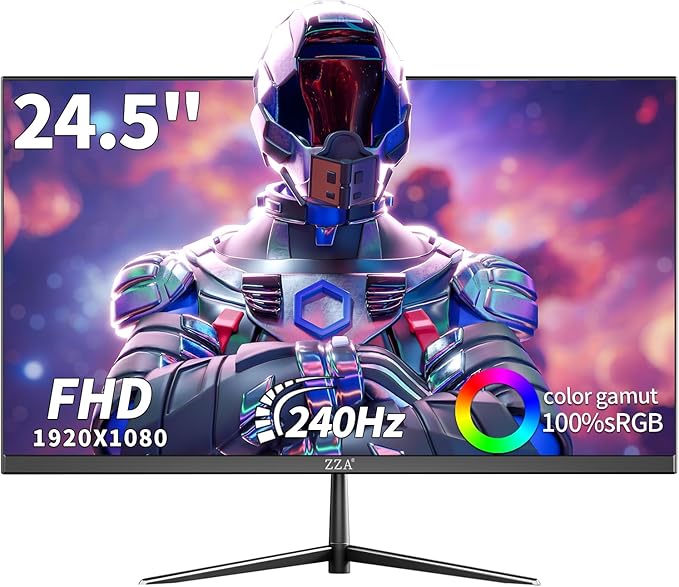 ZZA 24.5" Curved Gaming Monitor, 240Hz|144Hz FHD(1920 * 1080P) VA Screen Computer Monitor, Supports Freesync, 120% sRGB, Blue Light Filter,AMD Freesync, Wall Mountable Installs(HDMI 1.4/DP 1.2)