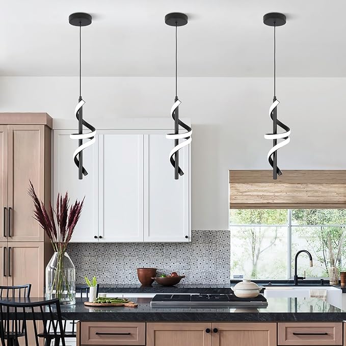 CANEOE Black Pendant Light Fixtures, 3000K-6000K Dimmable Modern LED Pendant Lights,Kitchen Island Pendant Lighting for Dining Room Bar Living Room Bedroom Hanging Light Fixtures,1 Pack