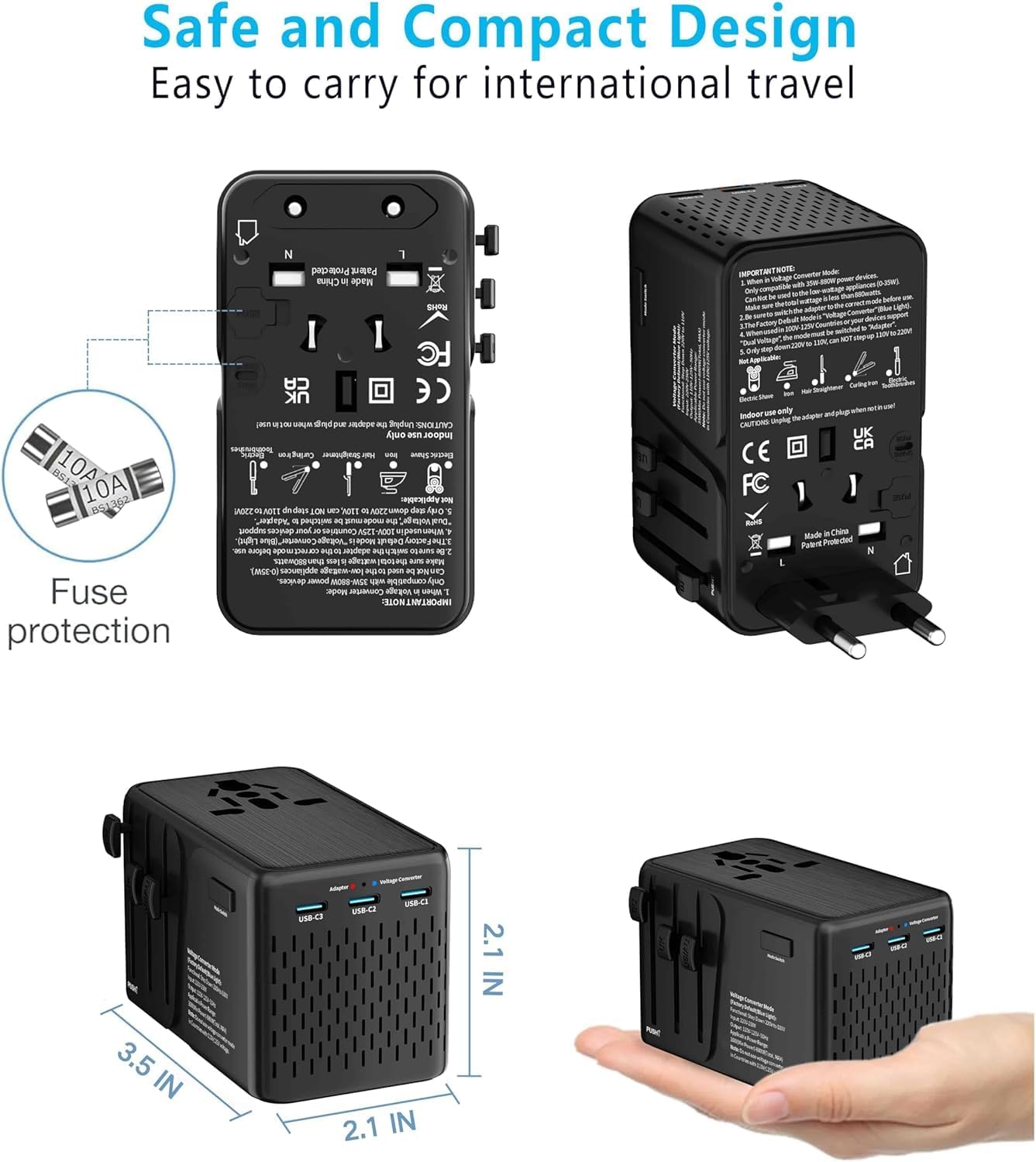 Travelconverter Adapter Voltage Converter That Steps Down 230 Volts to 120 Volts for use in Over 200 Countries,Including The U.S., U.K., Europe, and Australia(Black)