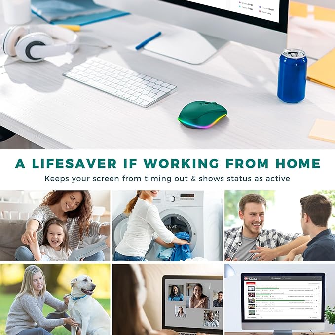 PEIOUS Wireless Mouse Jiggler - LED Wireless Mice with Build-in Mouse Mover, Rechargeable Moving Mouse for Laptop with Undetectable Random Movement Keeps Computers Awake - Dark Green