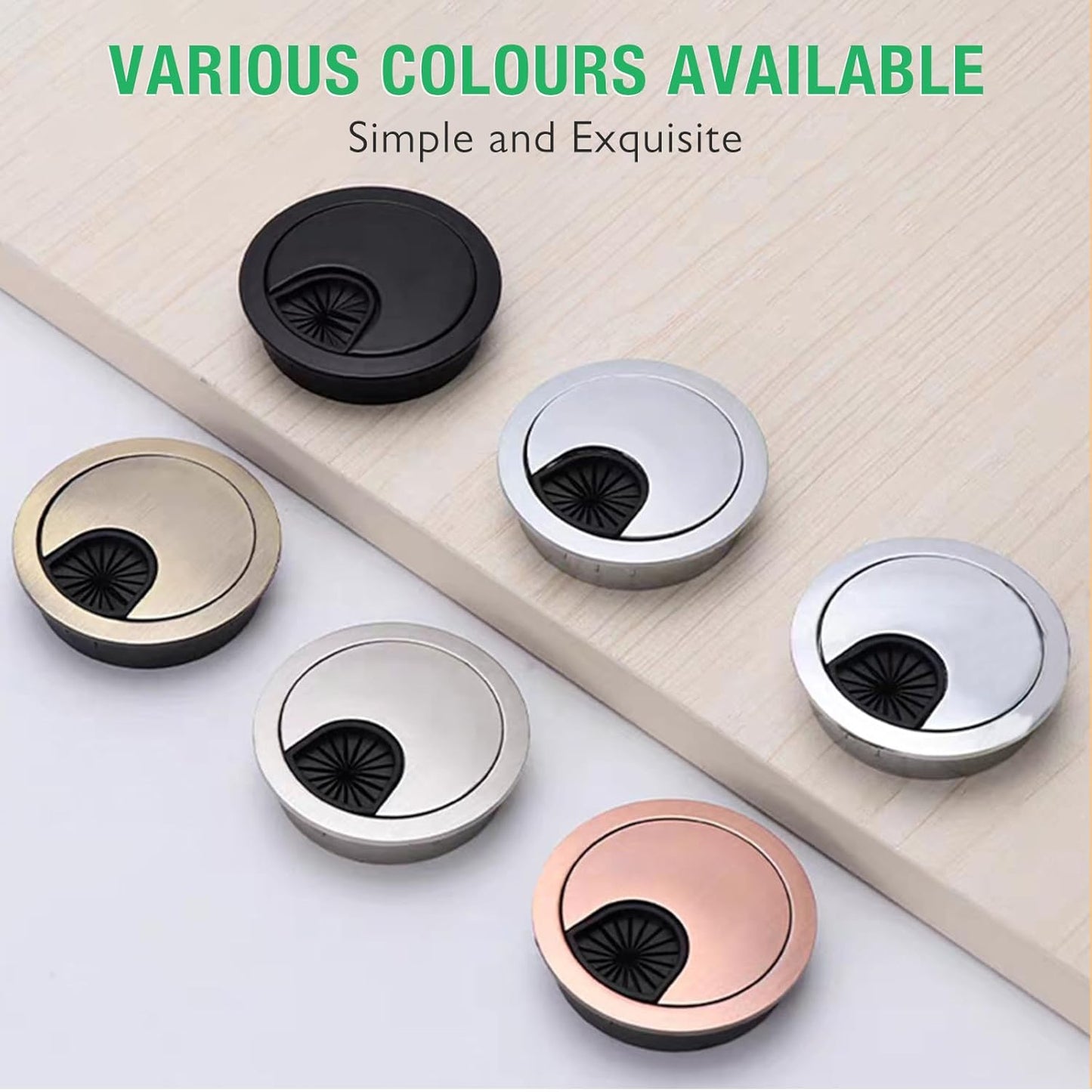 2 Pcs Desk Grommet 2-3/8" / 60 mm, Desk Cord Hole Cover, Cable Grommet Metal Zinc Alloy Materilal, Desk Hole Grommet for Home & Office Pc, Detachable Cable Cord Organizer-Brushed Silver