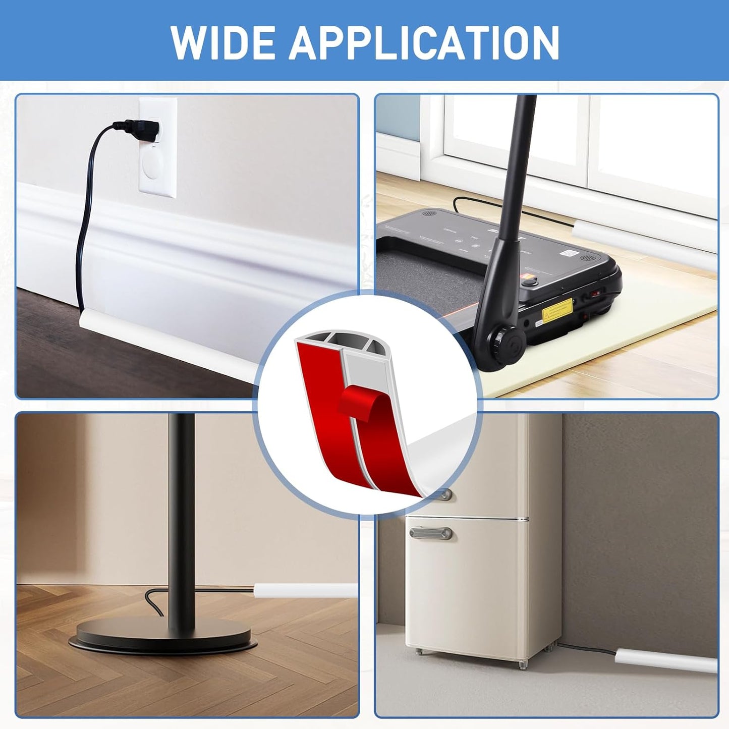 Floor Cord Cover Self Adhesive Cord Hider Floor Extension Cord Covers for Floor Power Cord Protector Cable Management Prevent Cable Trips Cable Cavity 0.51" W x 0.31" H (White, 10Ft)