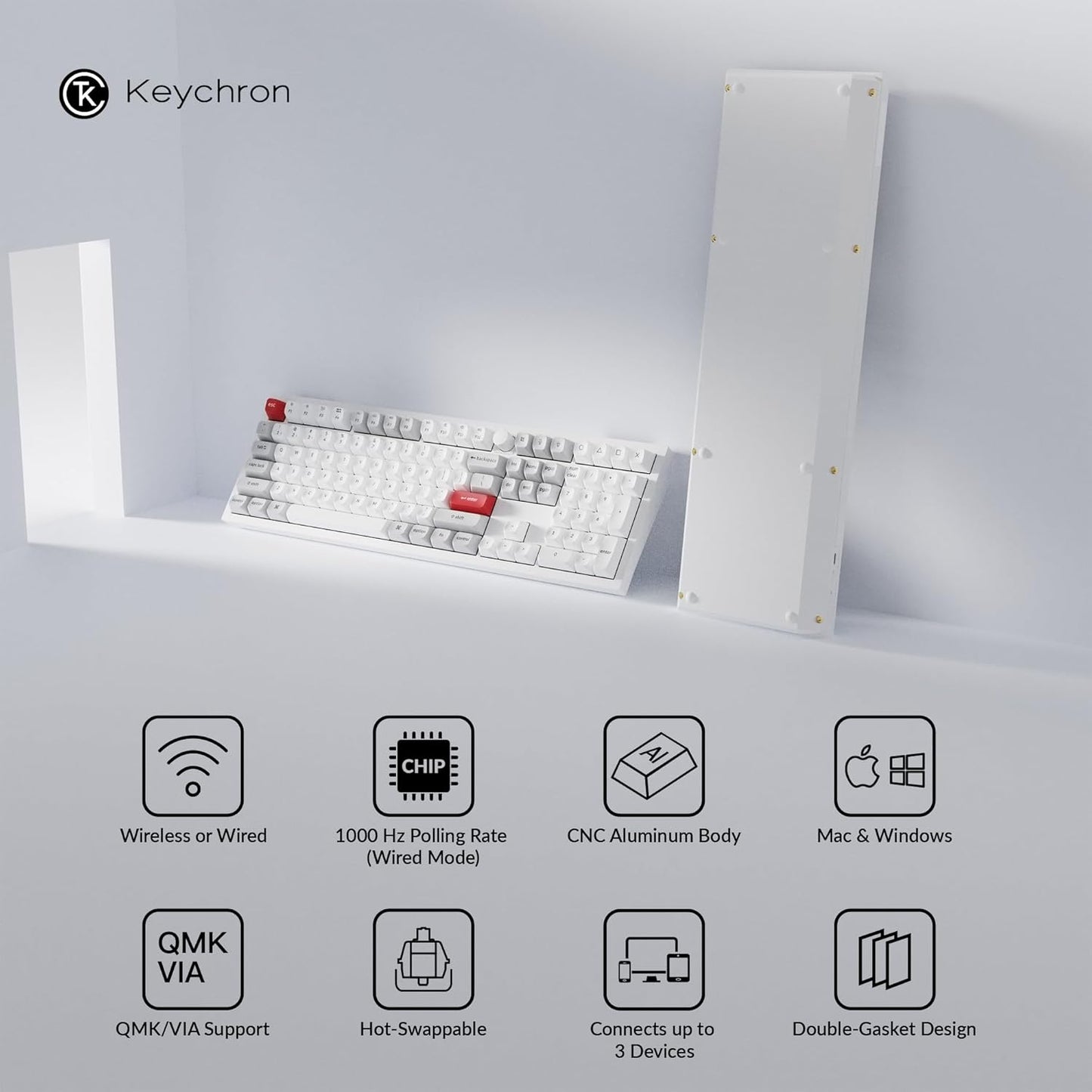 Keychron Q6 Pro Full Aluminum RGB Wireless/Wired Custom Mechanical Keyboard for Mac Windows Linux, Full-Size QMK/VIA Programmable Knob KSA Double-Shot PBT Keycaps Hot-Swappable K Pro Red Switch-White