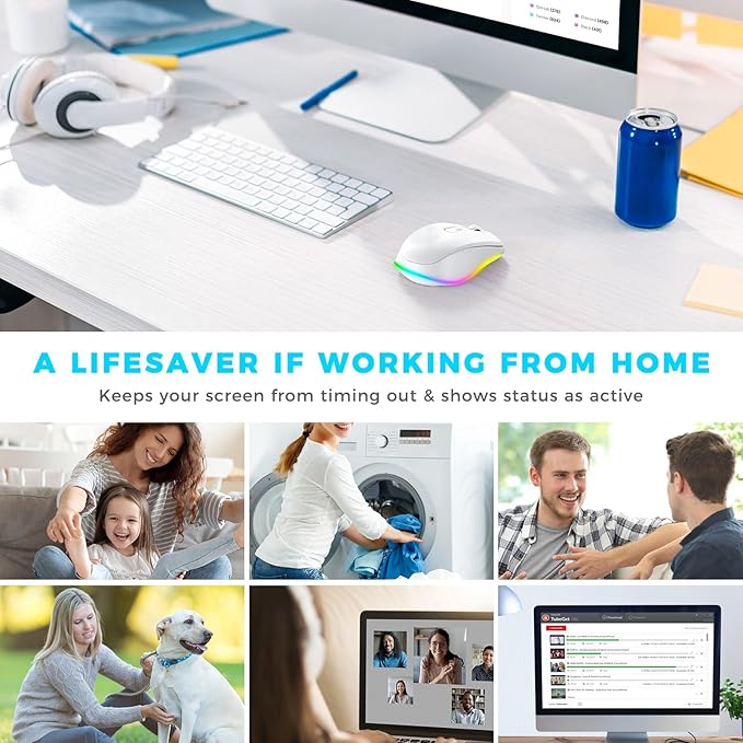 PEIOUS Mouse for Laptop Wireless - LED Wireless Mice with Build-in Jiggler Mover, Rechargeable Moving Mouse Undetectable Wiggler Keeps Computer Awake - White