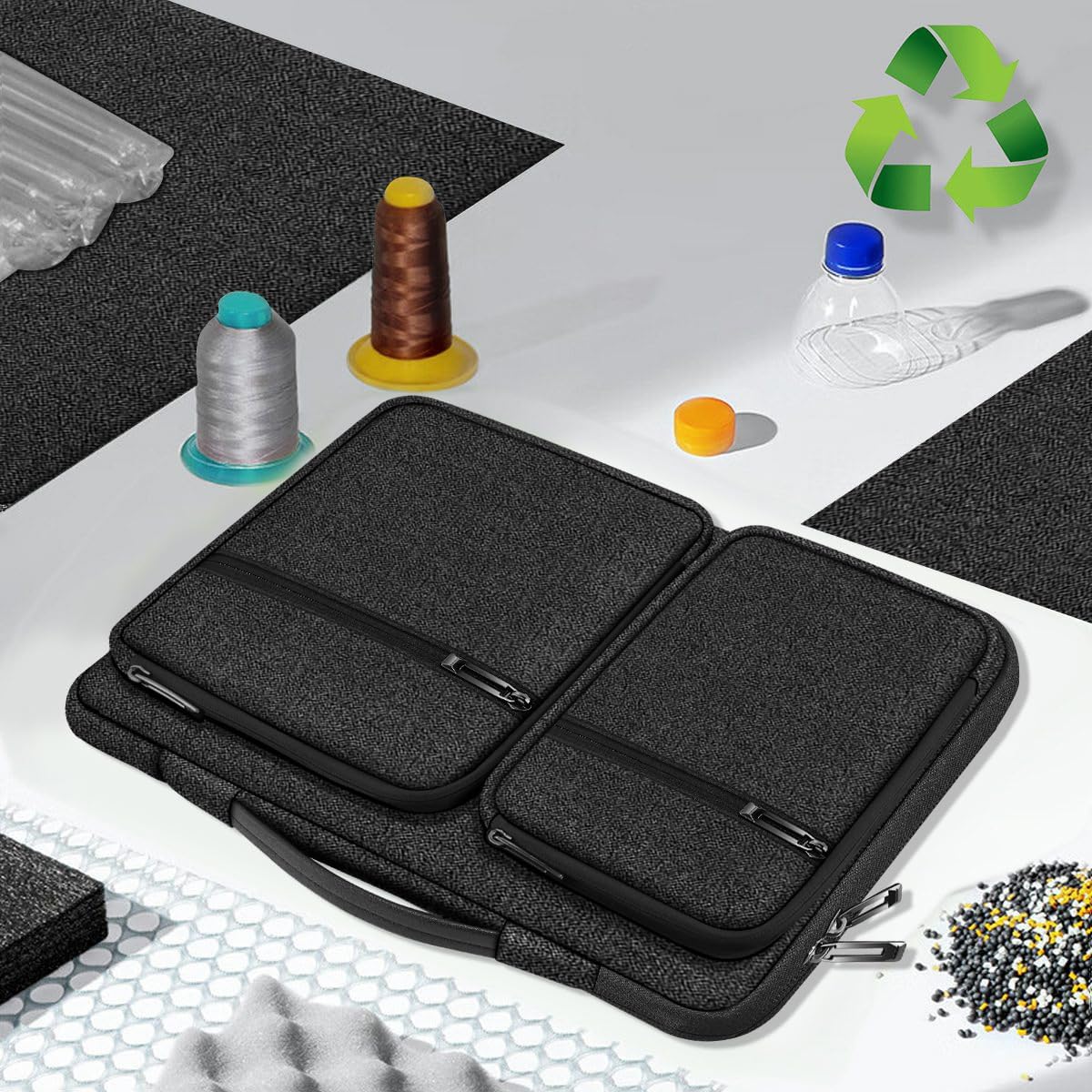 Hseok Laptop Case 15 15.6 16 inch Sleeve with Handle and Hidden Strap,Compatible with MacBook Pro 15.4 16, 360° Protective PC Briefcase with 4 Pockets for Laptop Accessory,Easy to Carrying,Black