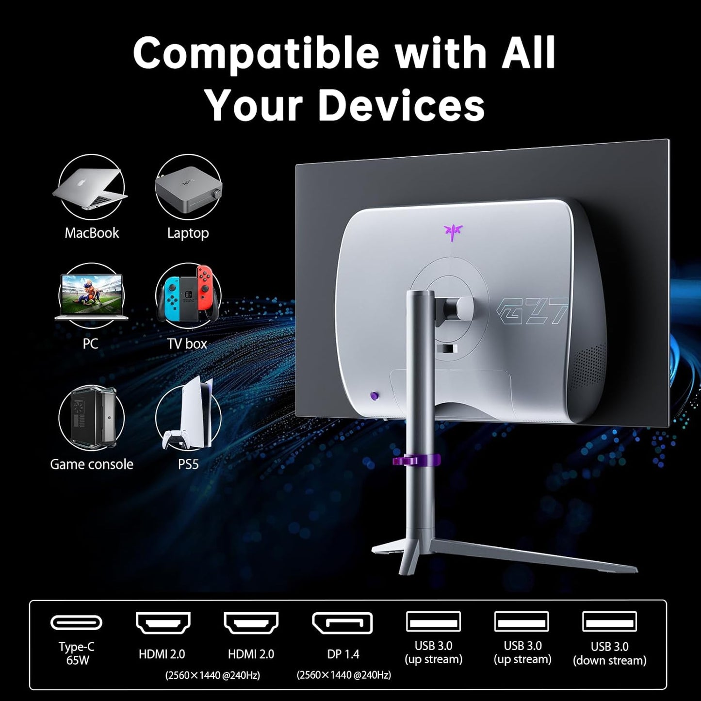 KTC 27-inch OLED Gaming Monitor | QHD 2560x1440P | 240Hz 0.03ms GTG | 1.5M:1 Contrast Ratio | DisplayHDR True Black 400 | 65W USB Type-C | Dual Speakers | Comes with Type-C, HDMI & DP Cables Included