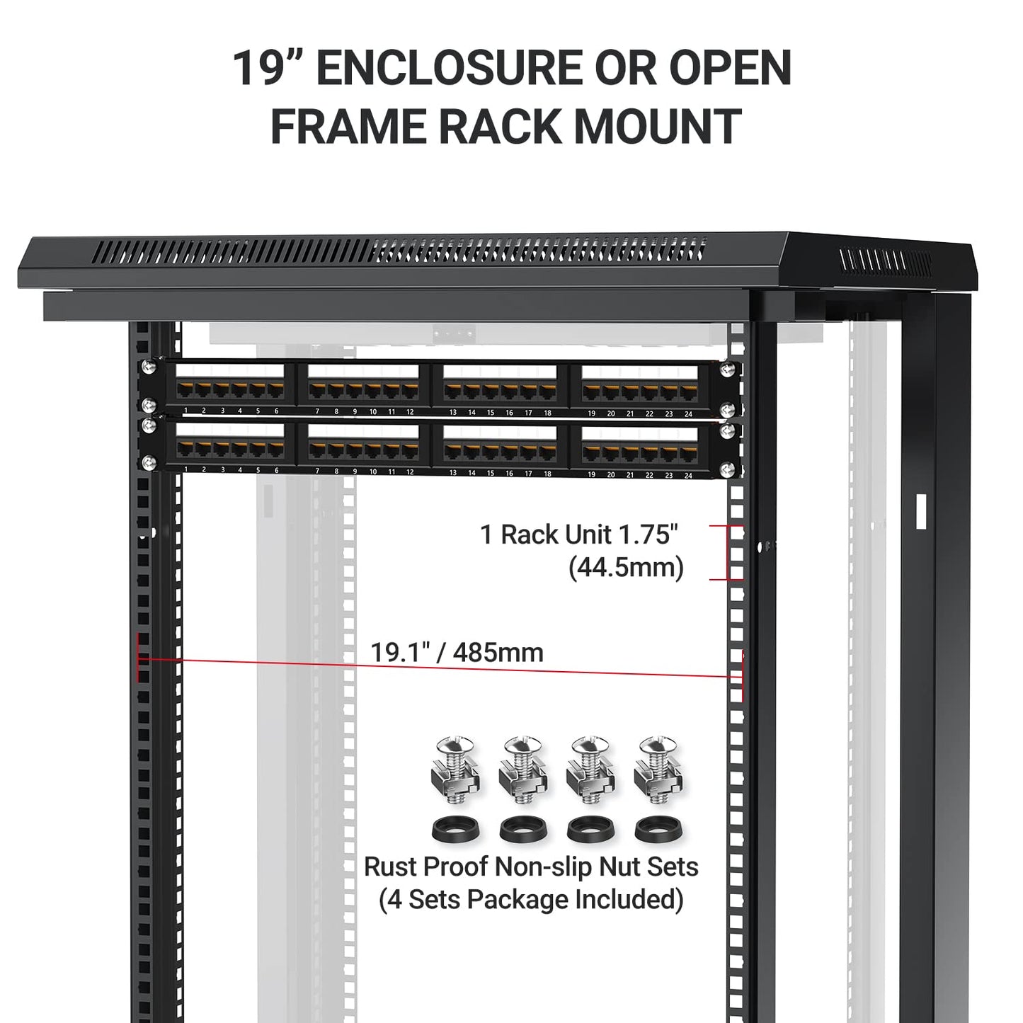 AMPCOM Premium Series CAT6 24 Ports Patch Panel, Rack Mount - 1U, 19 inch, RJ45 Ethernet 568A 568B, 15u Gold Plated, with Rear Cable Support Bar