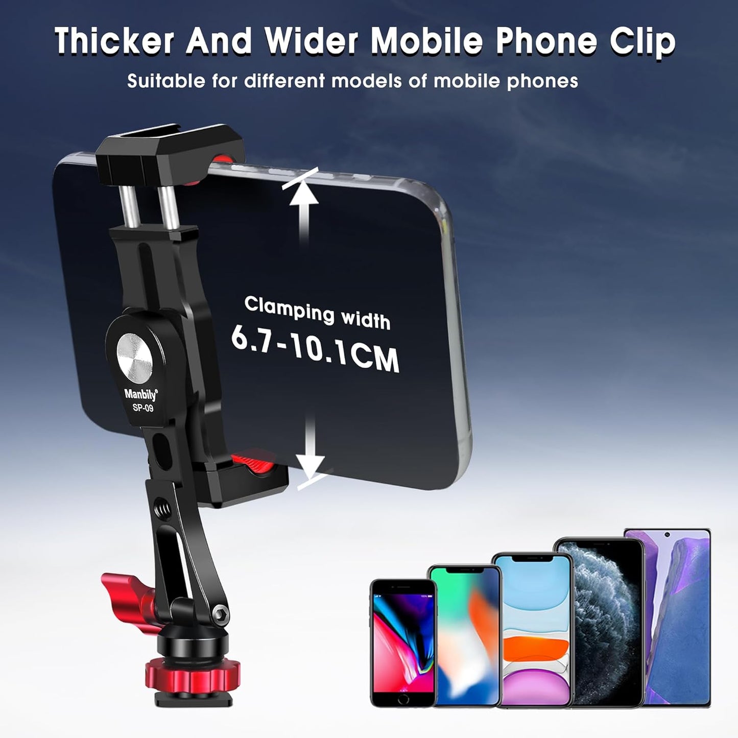 Manbily Phone Tripod Mount, Metal Smartphone Mount Adapter Camera Hot Shoe Mount, 360° Swivel 180° Flip Adjustable Phone Holder for Microphone LED Light(SP-09