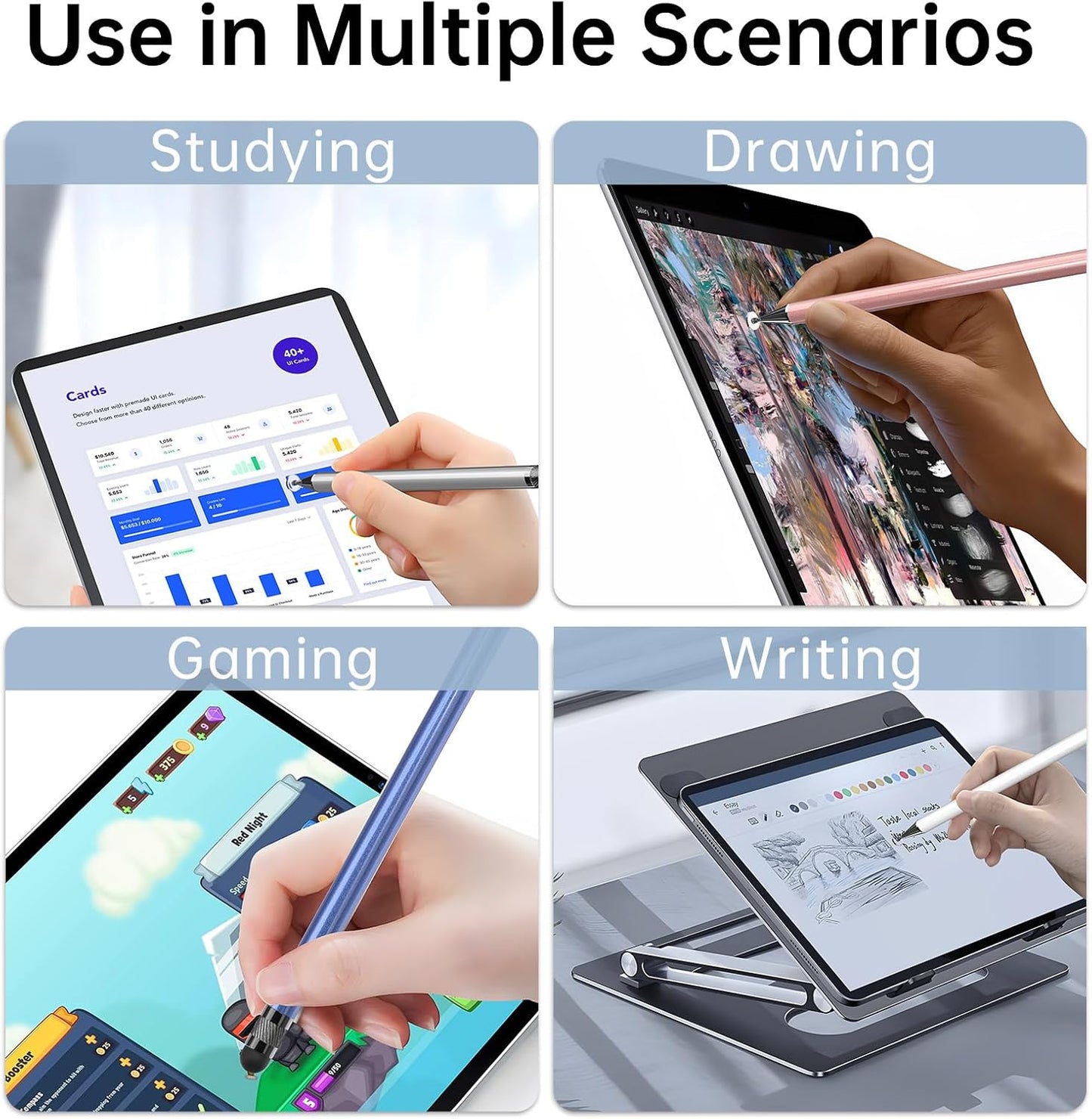 Stylus (10 Pcs),2-in-1 Stylus Pen for Touch Screen,High Precision and Sensitivity,Suitable for iPhone/ipad/Android Tablets,Compatible with All Touch Screens (Silver/Blue/Rose Gold/White/Black)