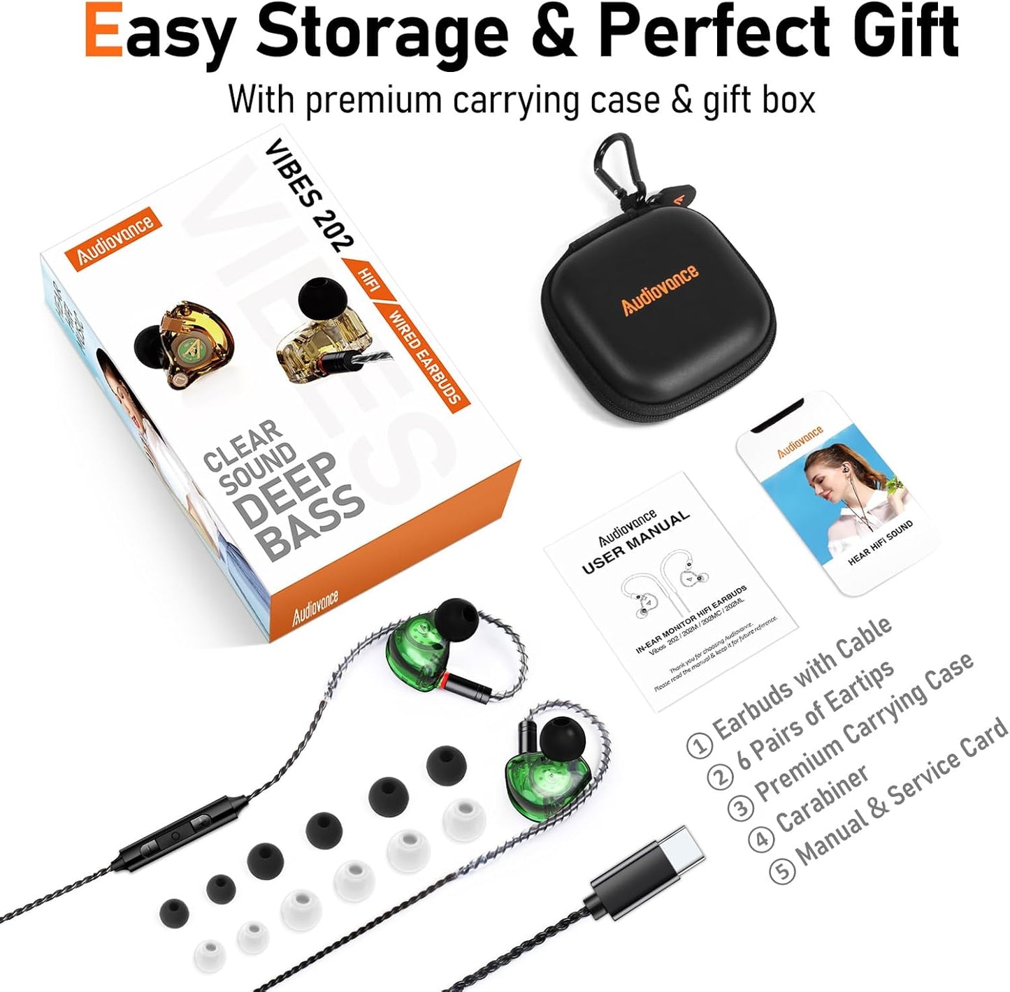 Vibes 202MC USB-C Wired Earbuds - HiFi in Ear Monitor Headphones - Noise Isolating Ear Buds w/ Mic - Clear Sound, Deep Bass & Comfort-Fit Earphones - MMCX to USBC, Silver Plated Cord, Carrying Case