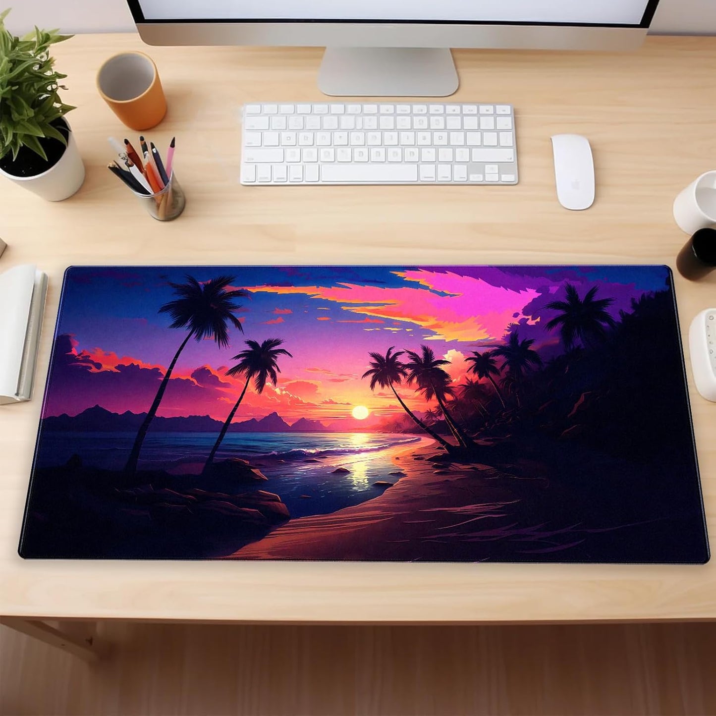 Sunset Beach Gaming Mouse Pad for Desk, Fantasy Ocean Art Desk mat Extended Large Desk Pad ,XXL Mouse pad for Home or Office Computer Laptop 31.5 X 15.7 inch