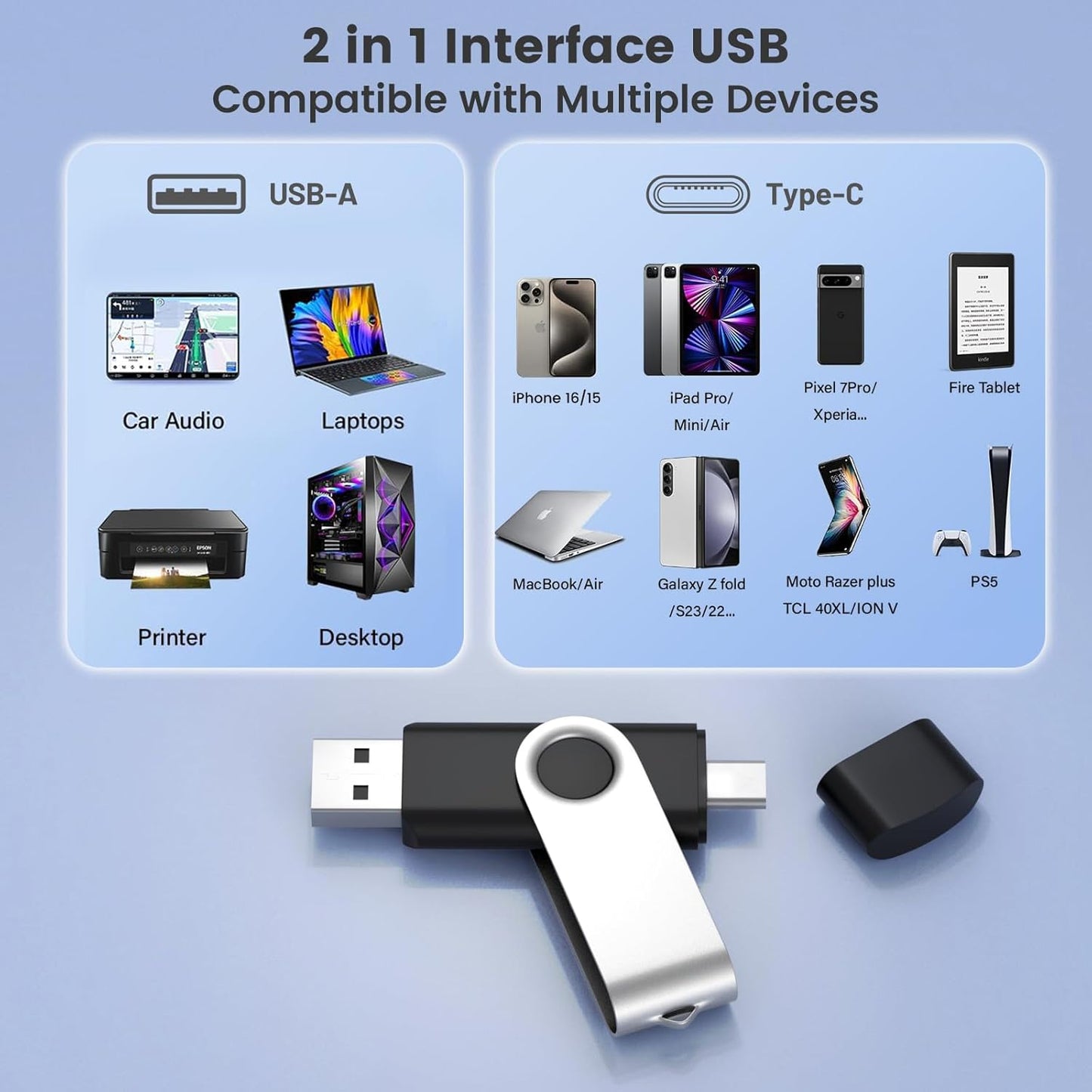 Customizable 512MB Flash Drive 10 Pack, ABLAZE Dual USB 2.0+ Type C Thumb Drives with Logo Personalized USB Memory Sticks (Mixed Colors)